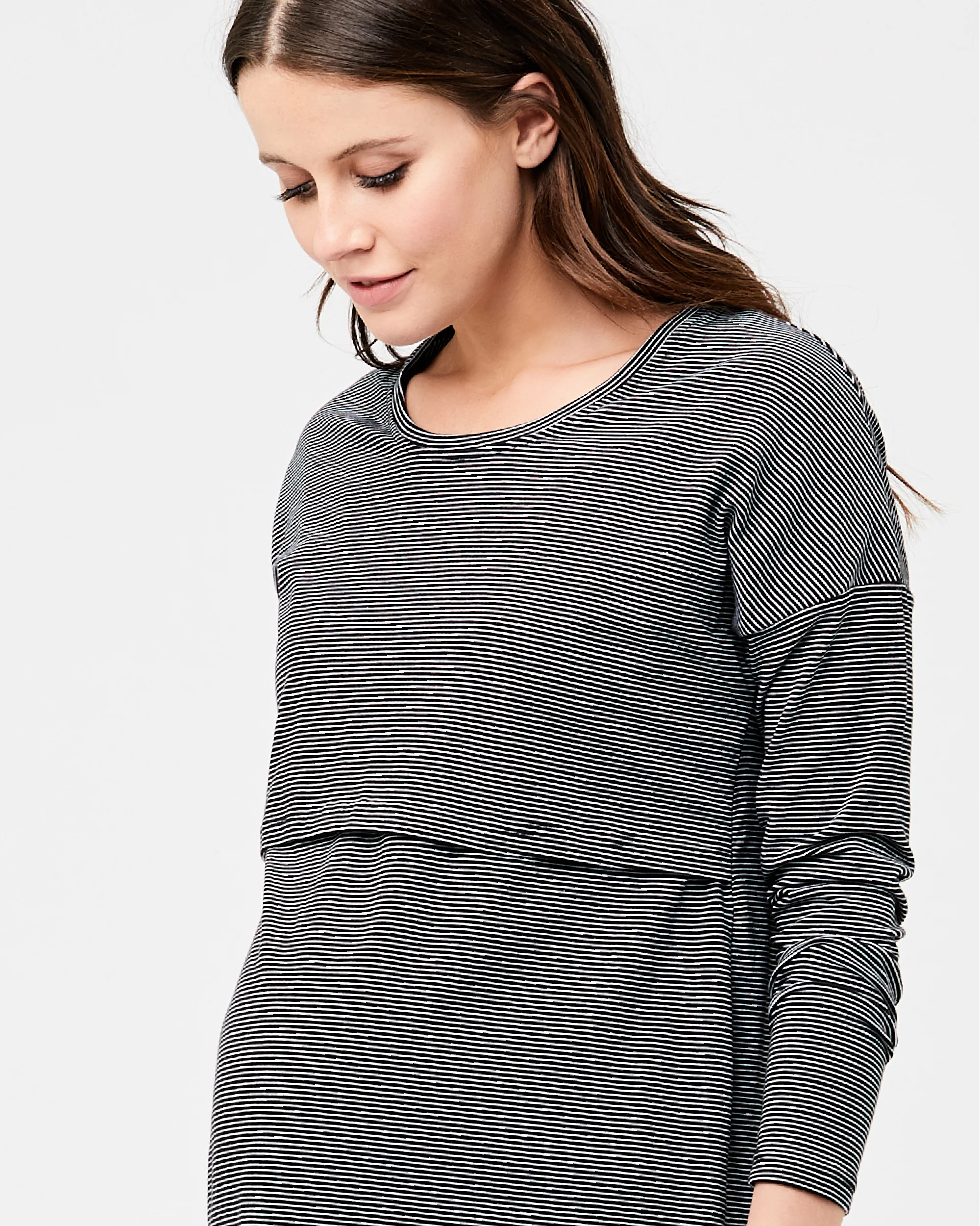 Long Sleeve Nursing Nightie Black / White - Image 6