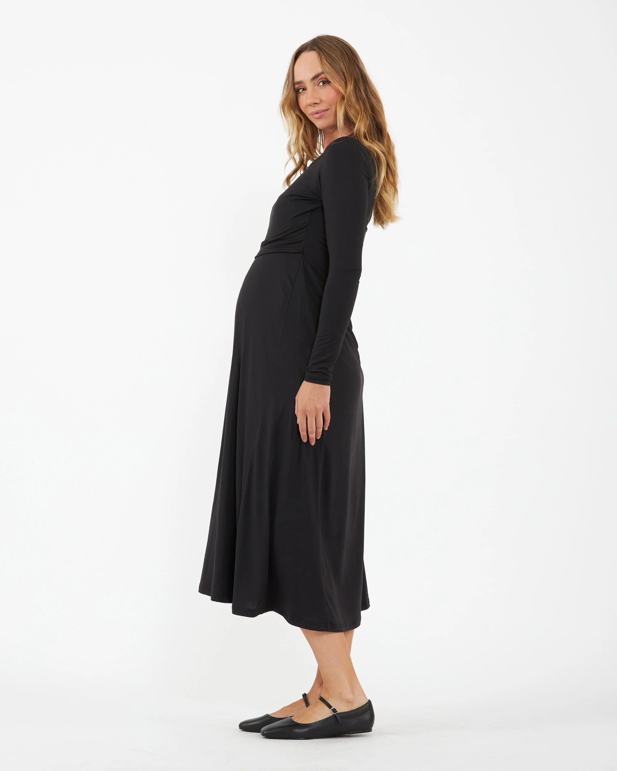 Luxe Knit A-Line Nursing Dress Black - Image 4