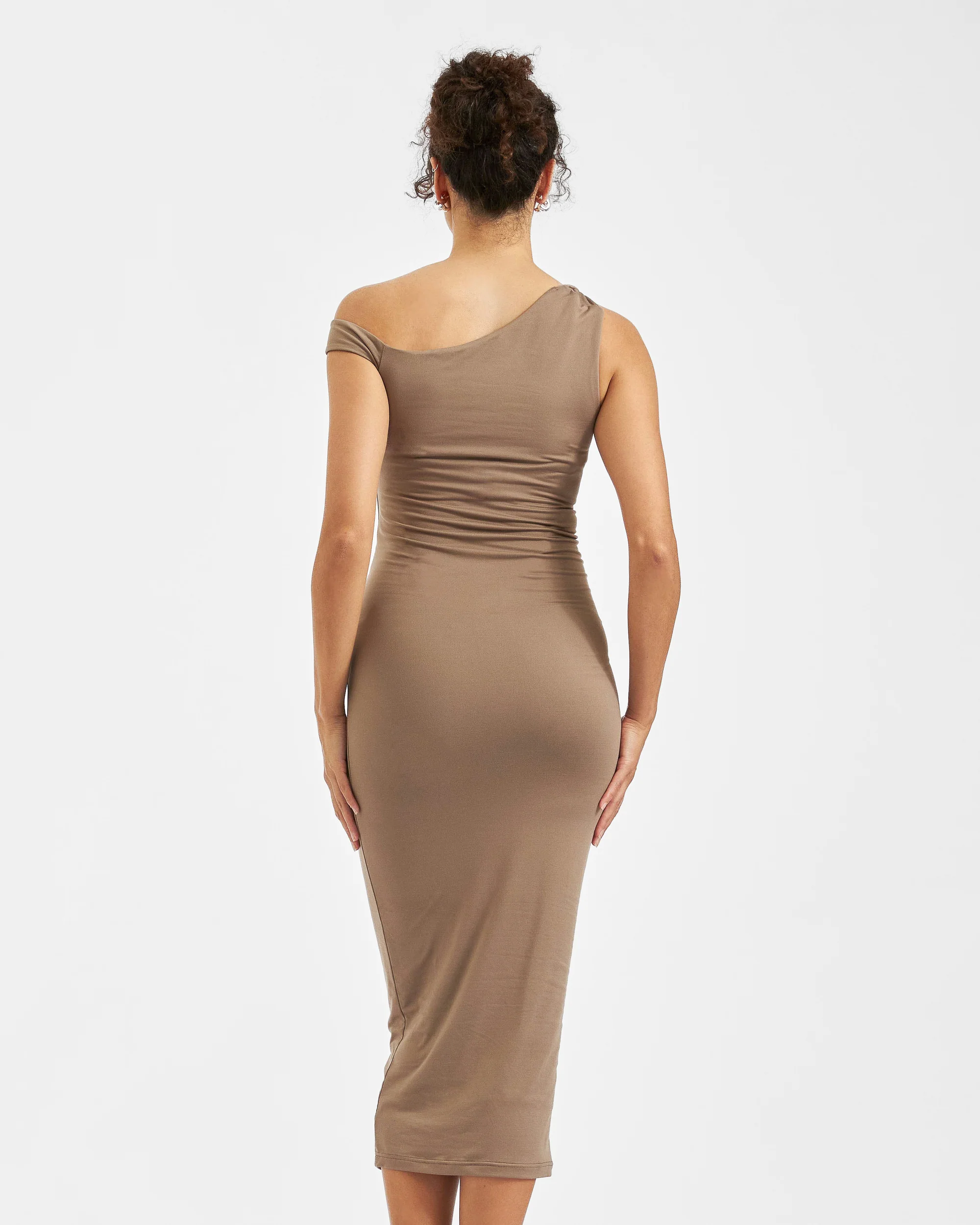 Luxe Knit Off Shoulder Dress Mocha - Image 4