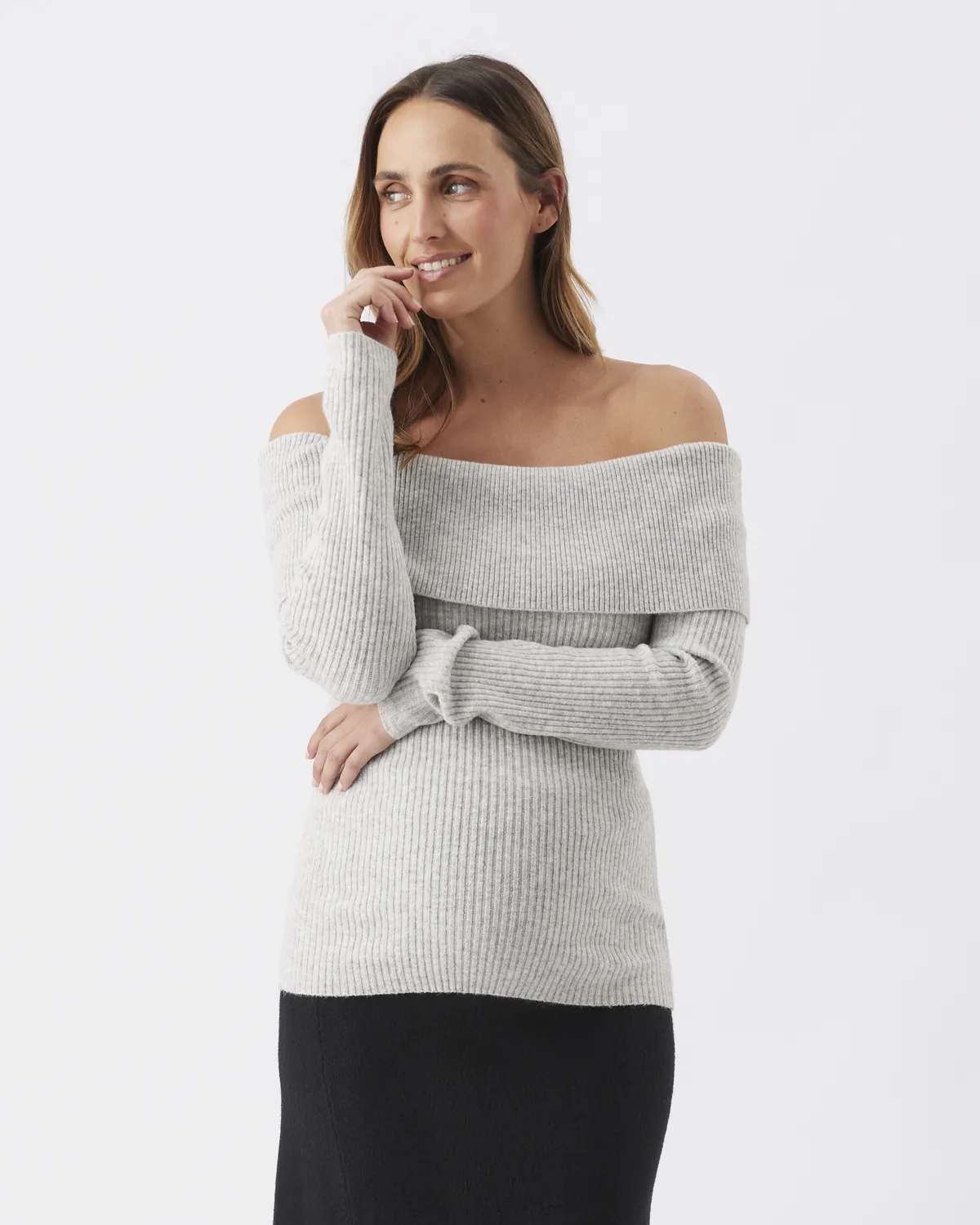 Maisy Off Shoulder Knit   Silver Marle