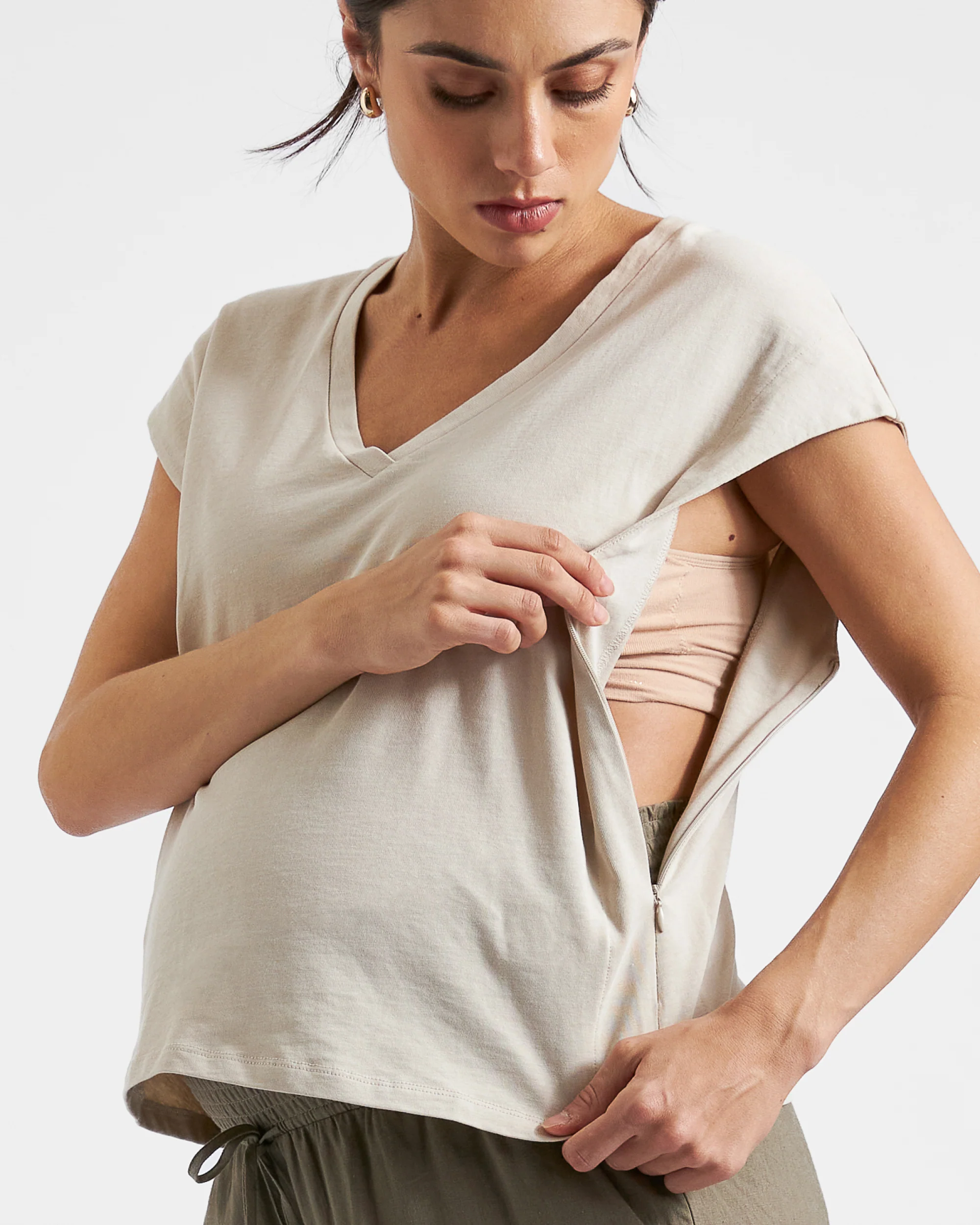 Marly Zip Nursing Tee Stone - Image 2