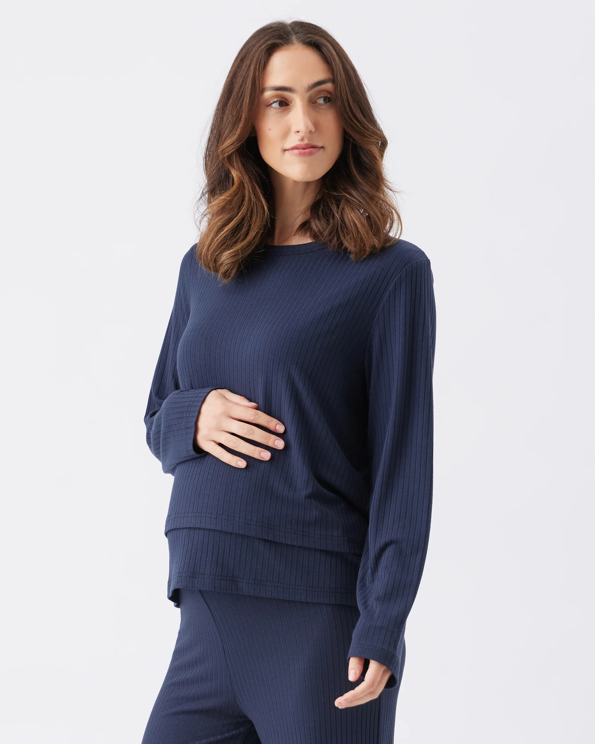 Mike Rib Nursing Long Sleeve Top Navy - Image 3