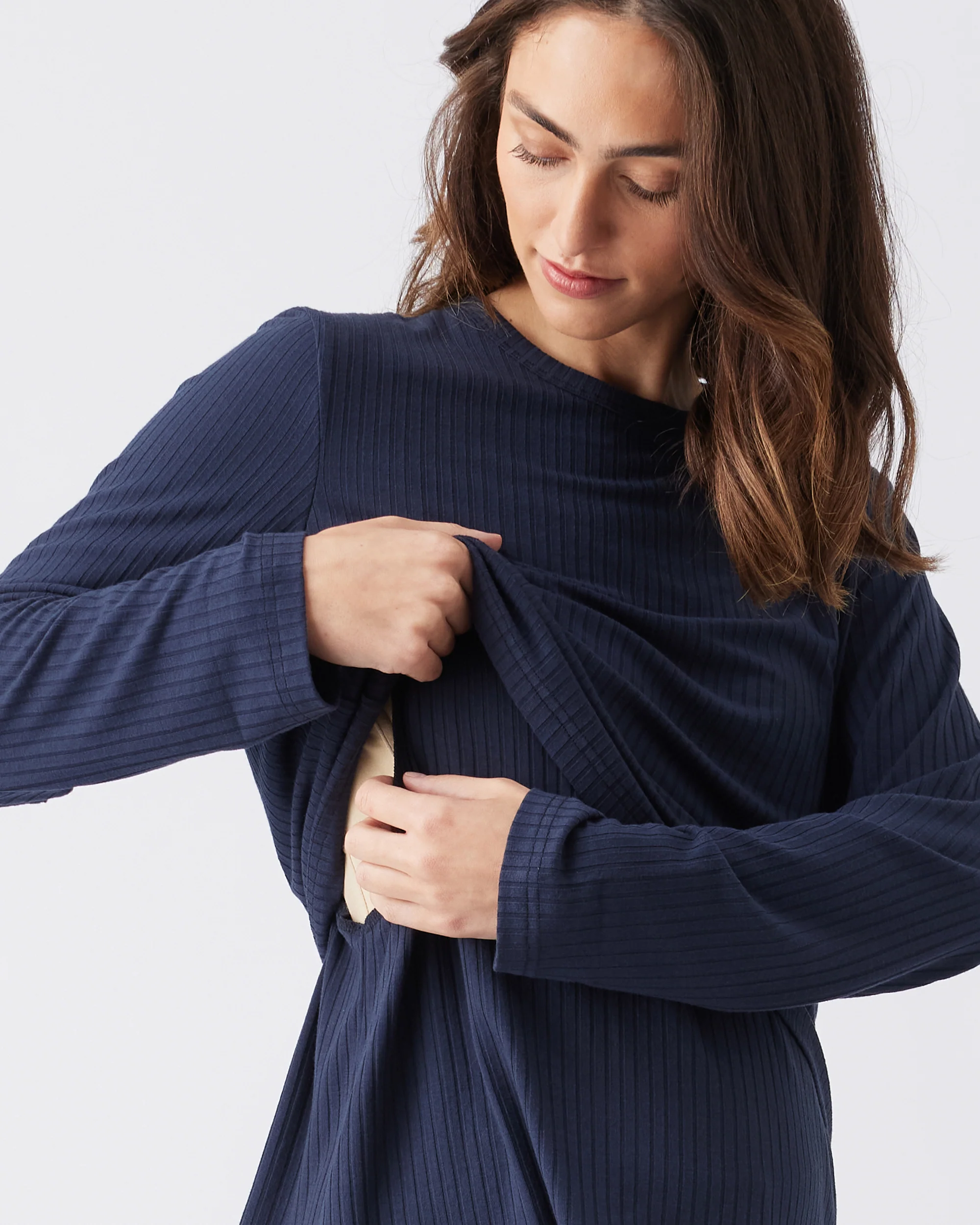 Mike Rib Nursing Long Sleeve Top Navy - Image 5