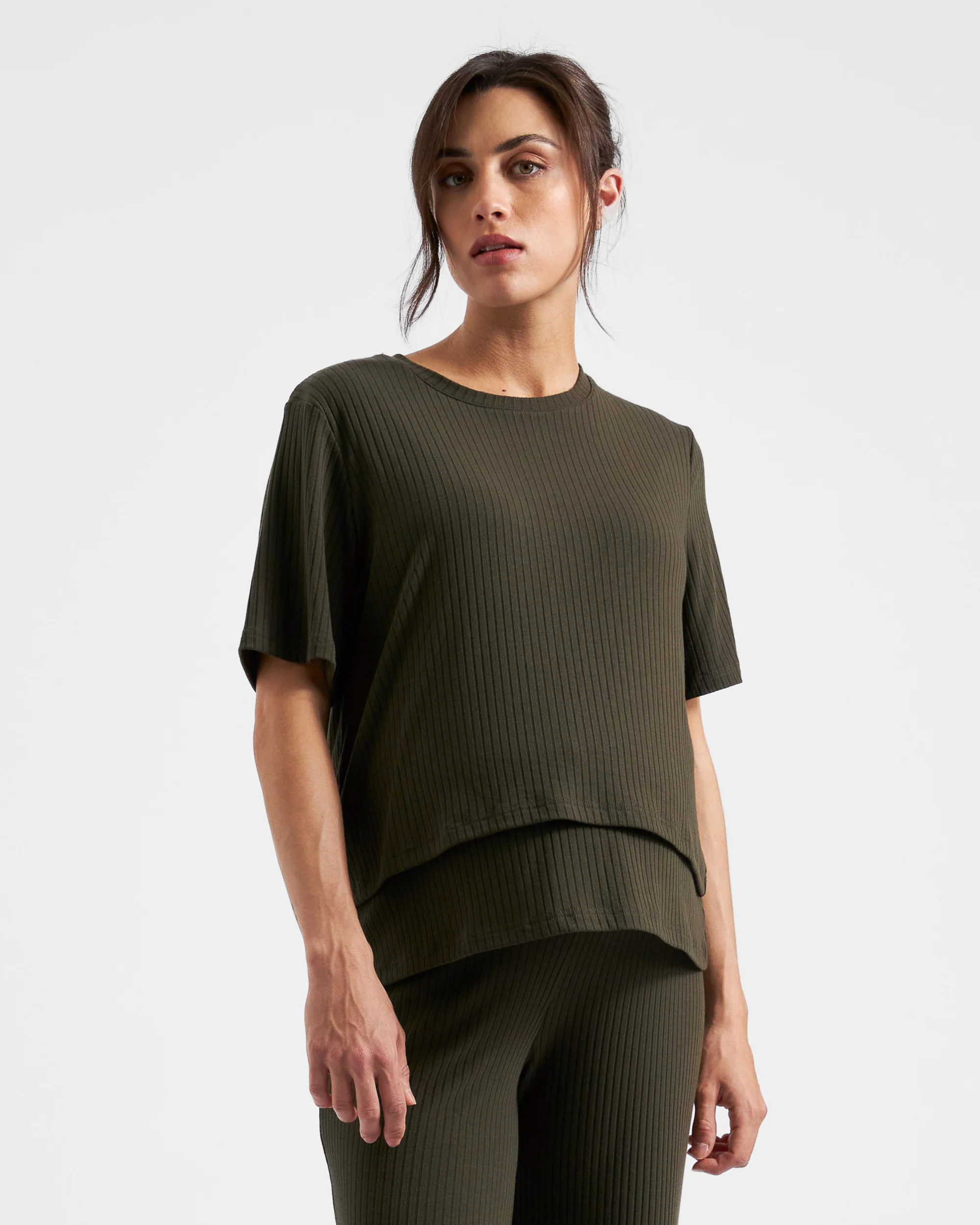 Mike Rib Nursing Top  Khaki - Image 2