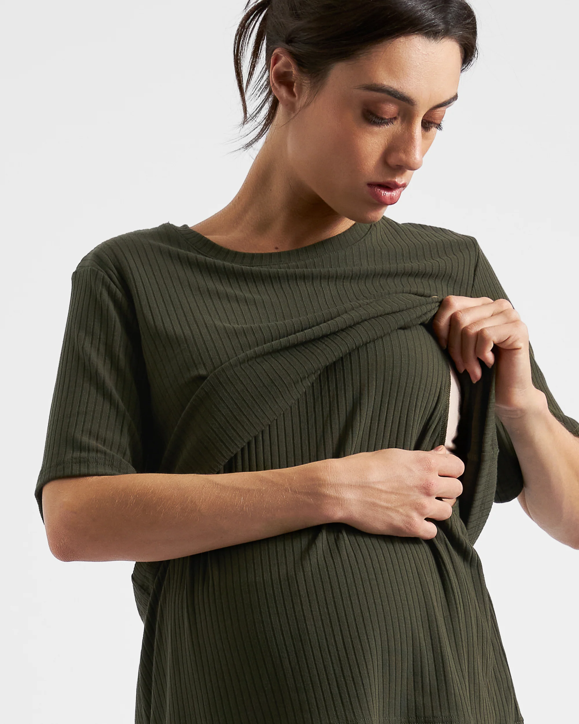 Mike Rib Nursing Top  Khaki - Image 3