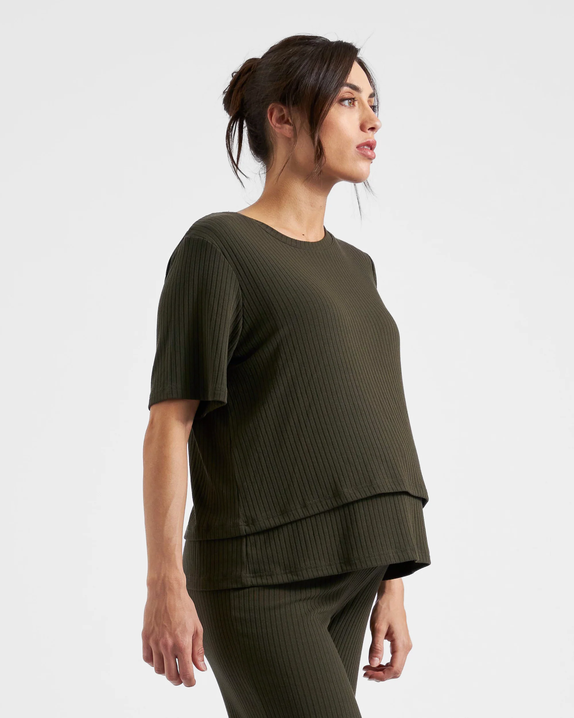 Mike Rib Nursing Top  Khaki - Image 4
