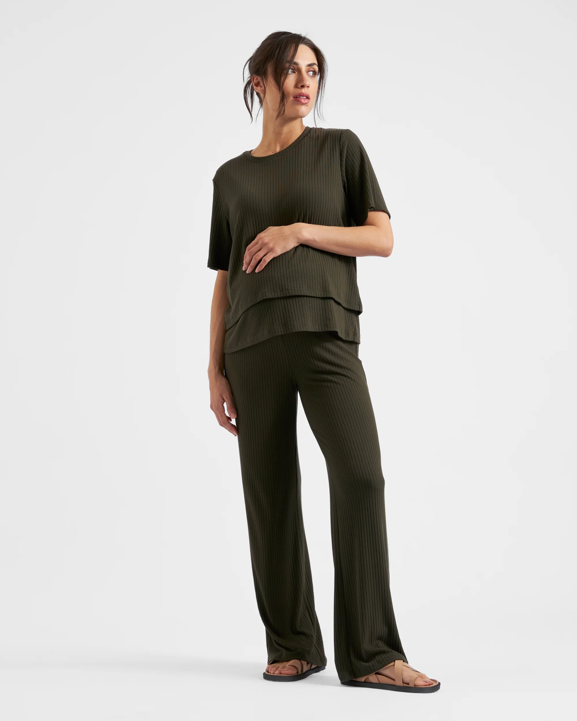 Mike Rib Nursing Top  Khaki - Image 6