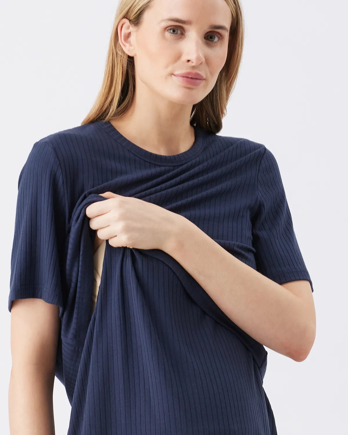 Mike Rib Nursing Top  Navy - Image 3