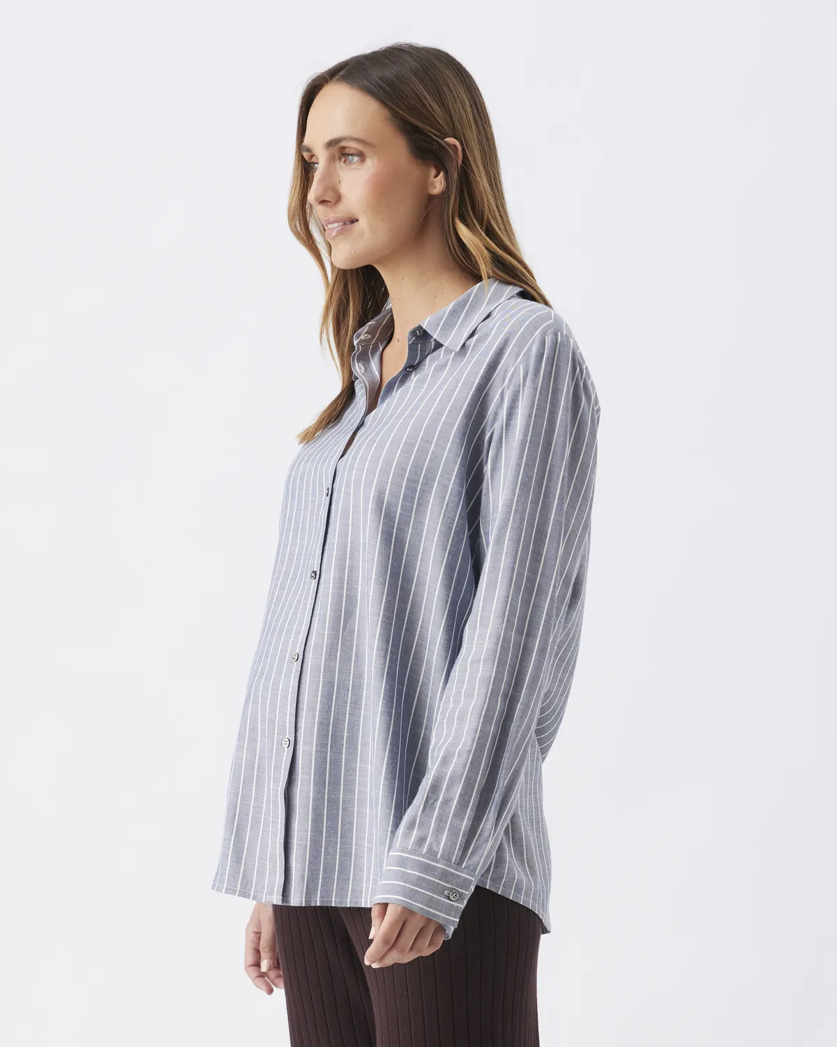 Millie Button Up Shirt  Denim / White - Image 3