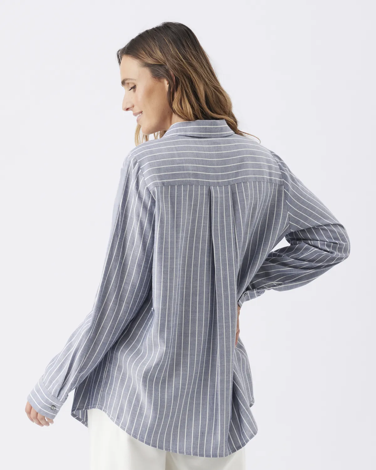 Millie Button Up Shirt  Denim / White - Image 4