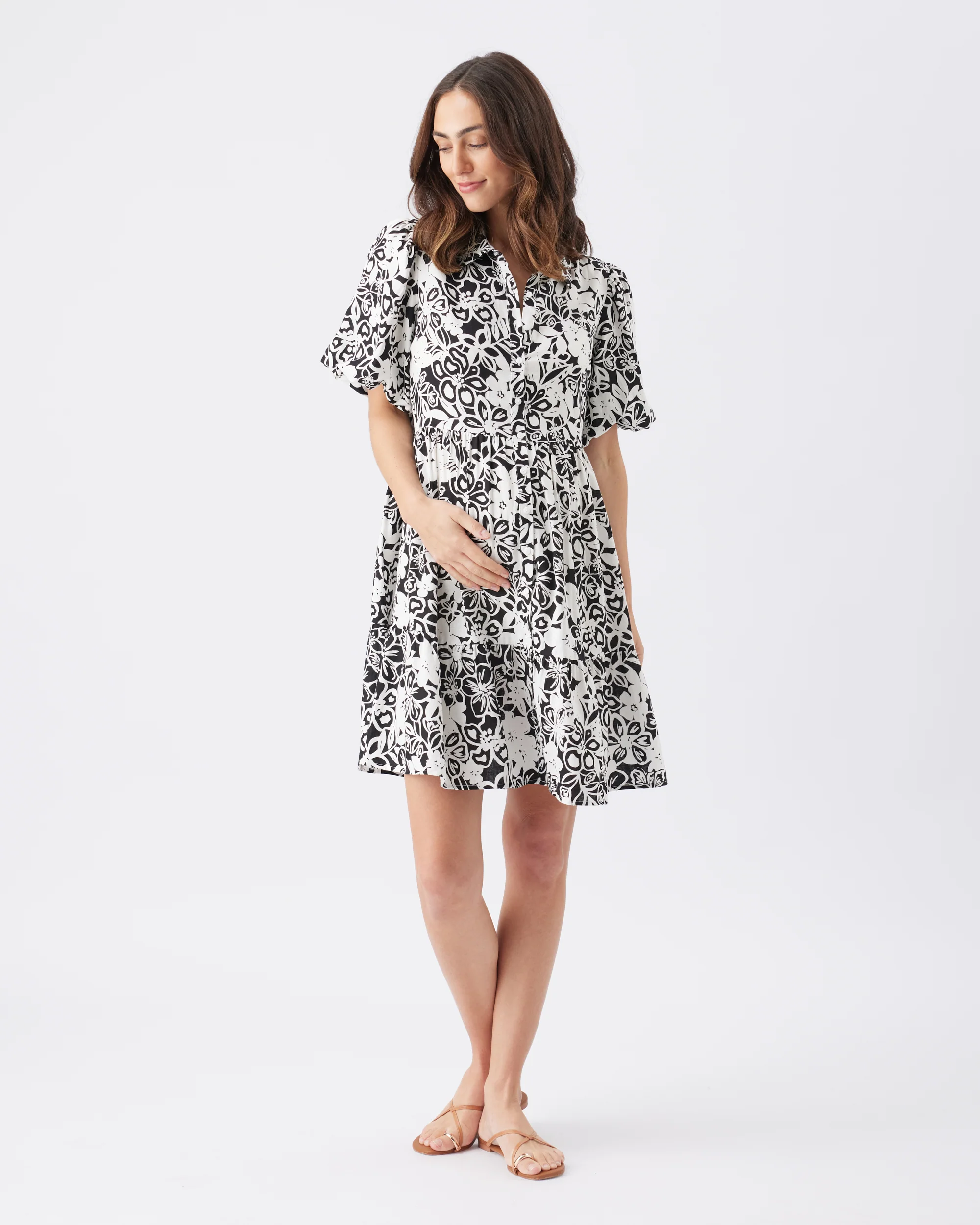 Nahla Linen Dress  Black / White - Image 2
