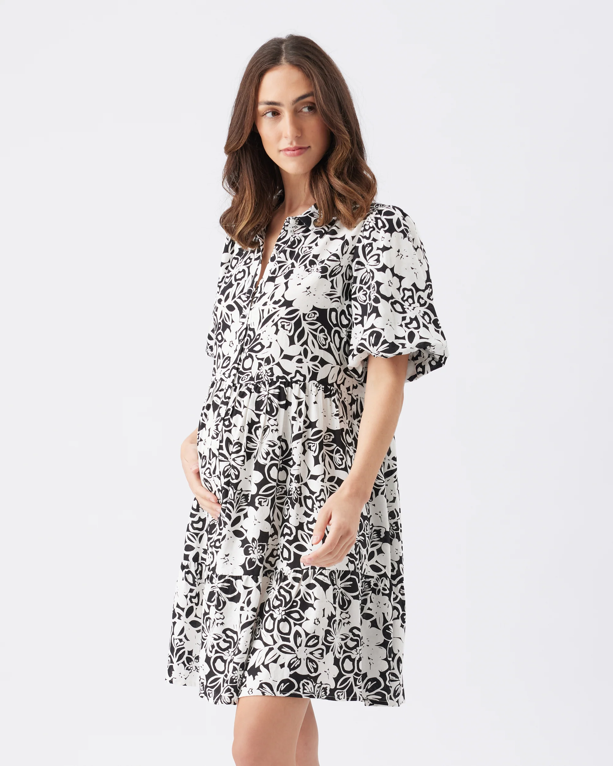 Nahla Linen Dress  Black / White - Image 3