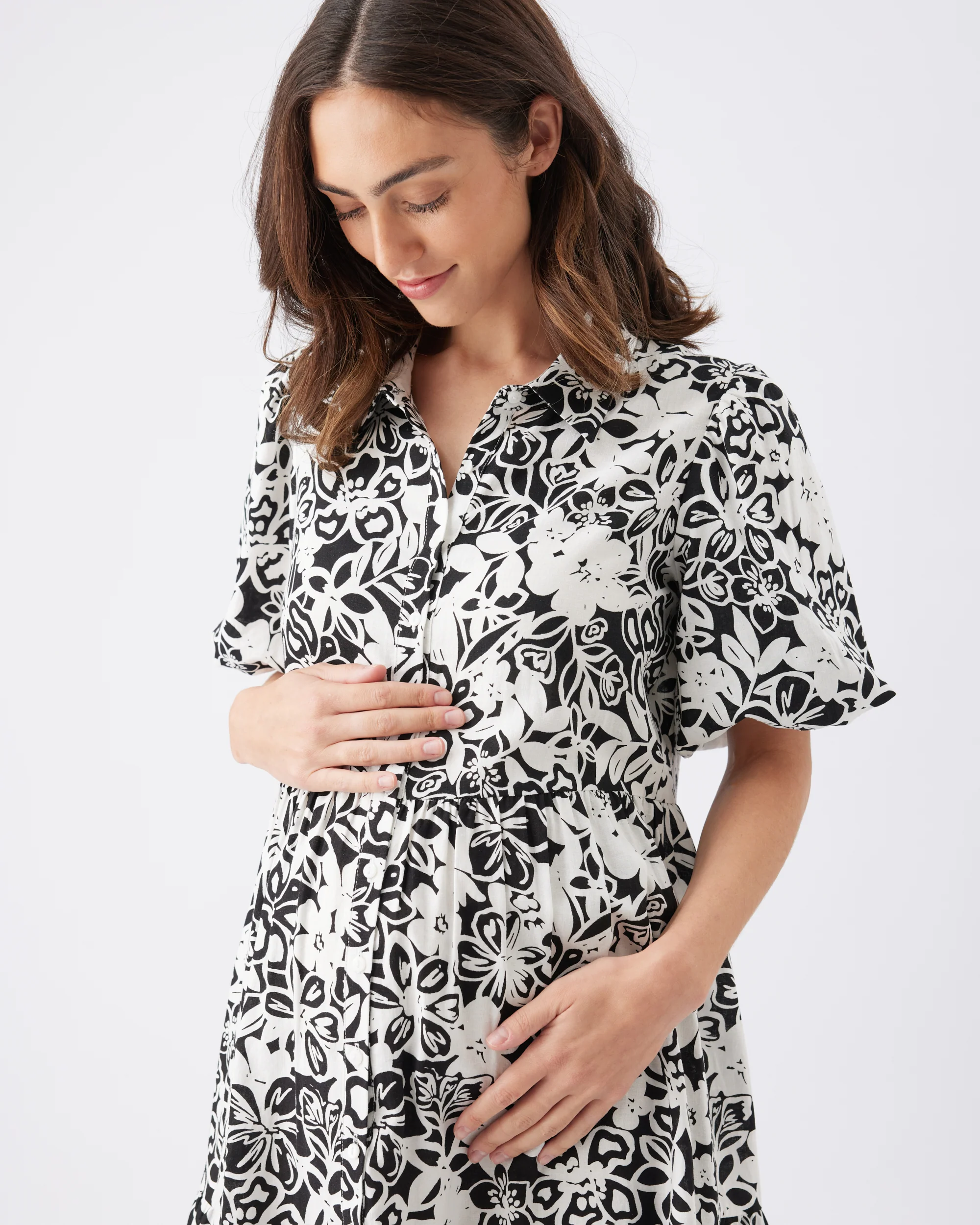 Nahla Linen Dress  Black / White - Image 6