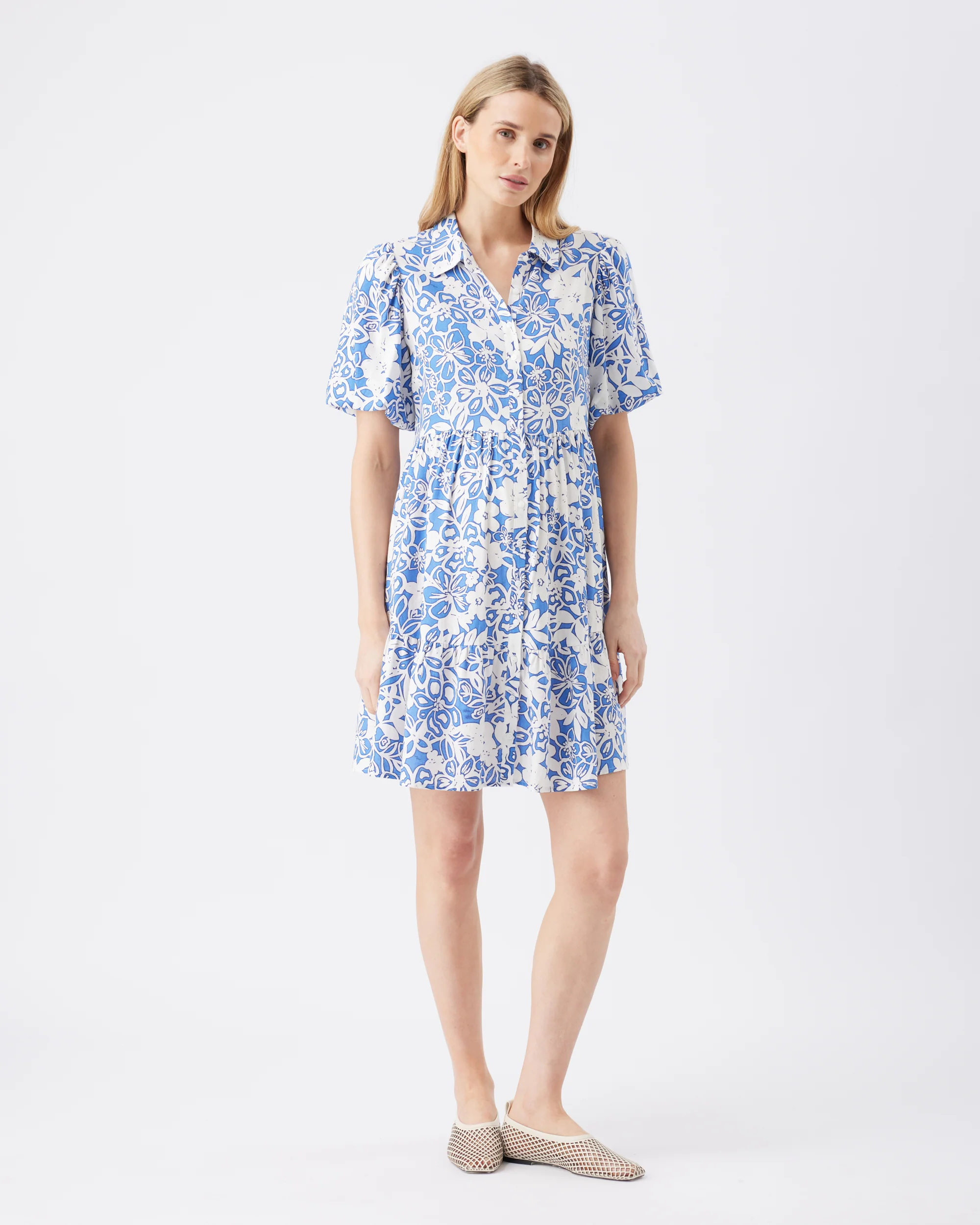 Nahla Linen Dress  Royal / White - Image 2