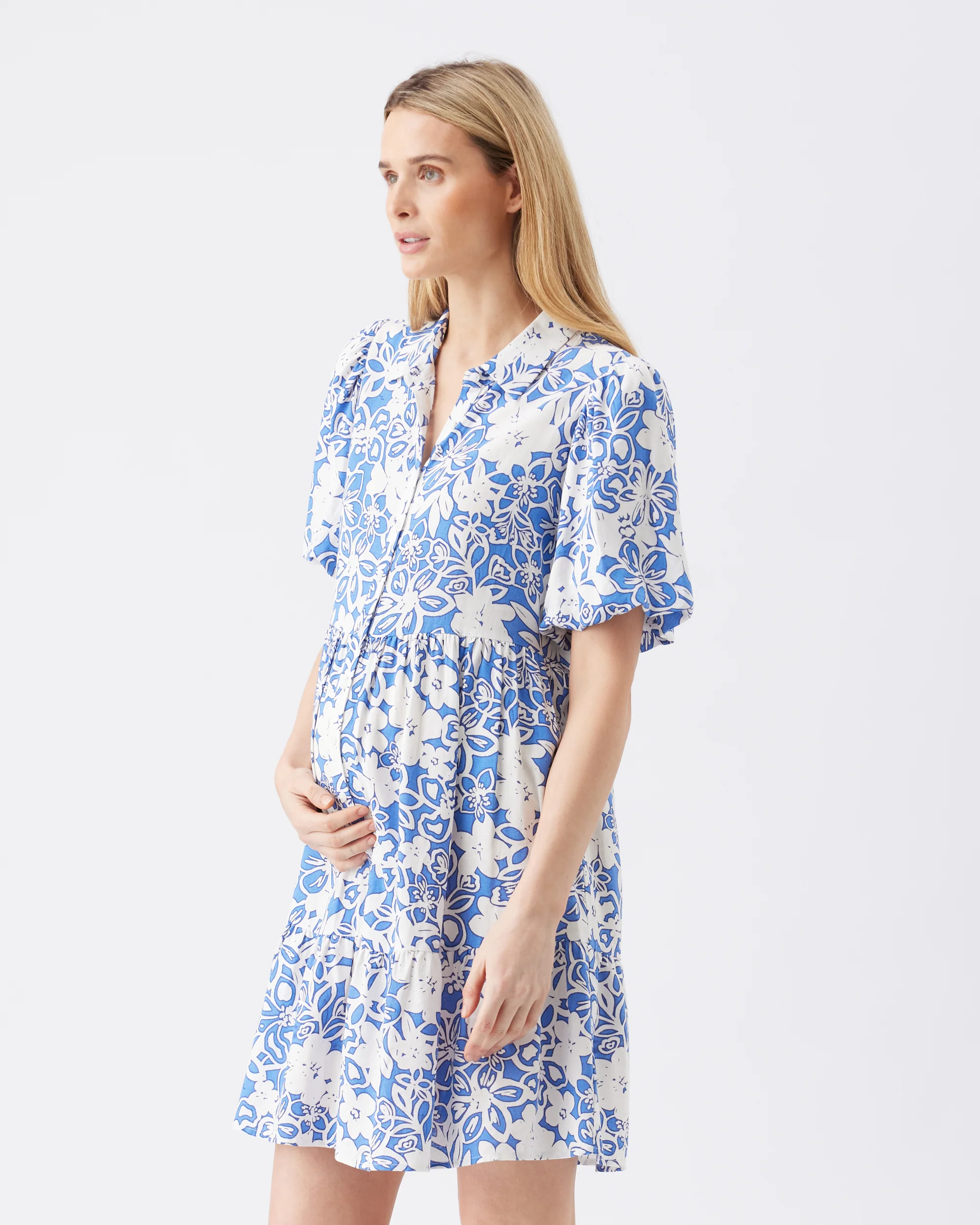 Nahla Linen Dress  Royal / White - Image 3