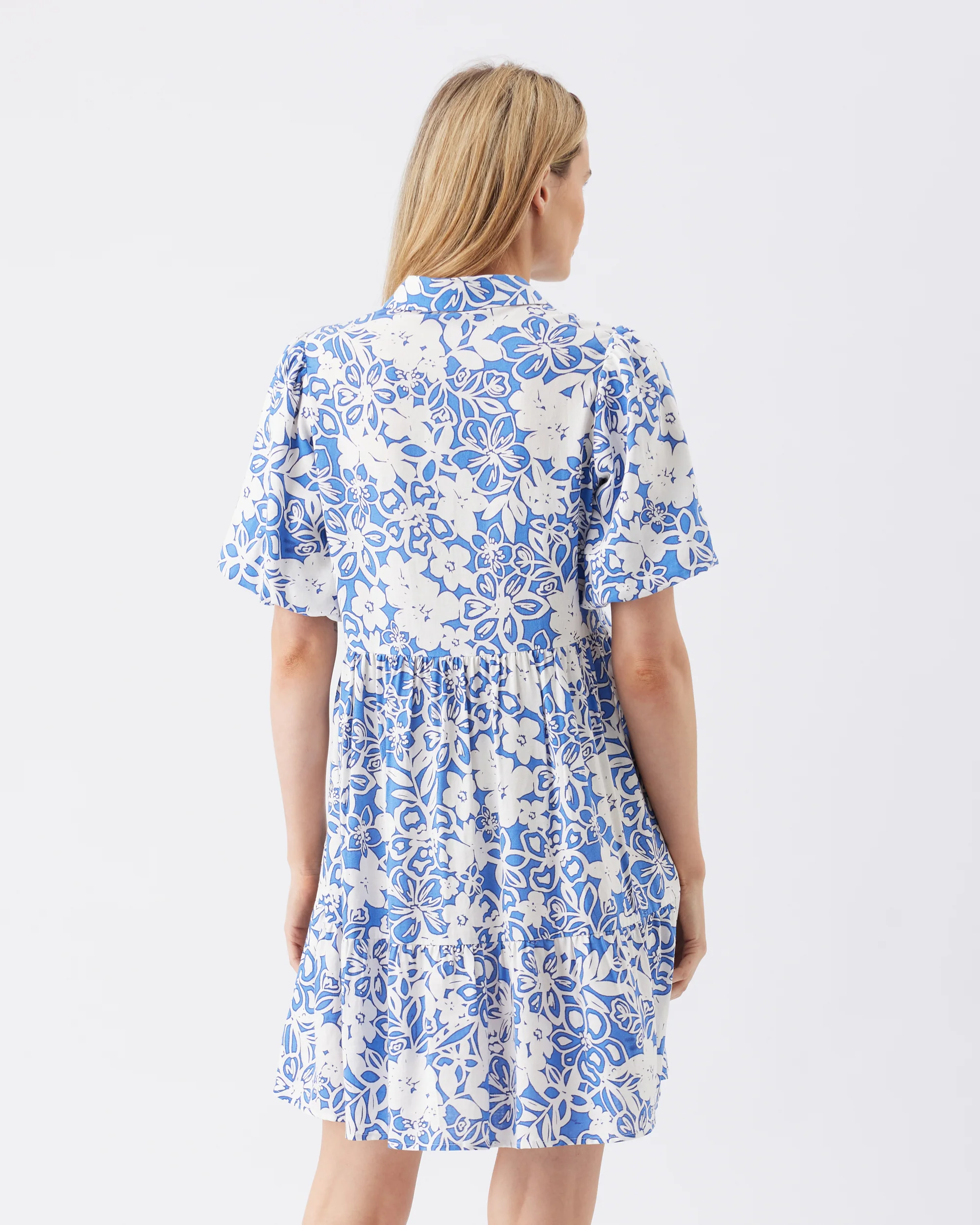 Nahla Linen Dress  Royal / White - Image 4