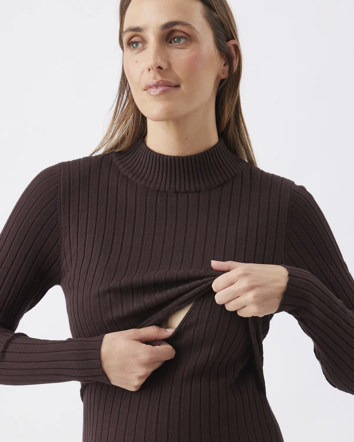 Nella Rib Nursing Knit Dress  Cocoa - Image 2
