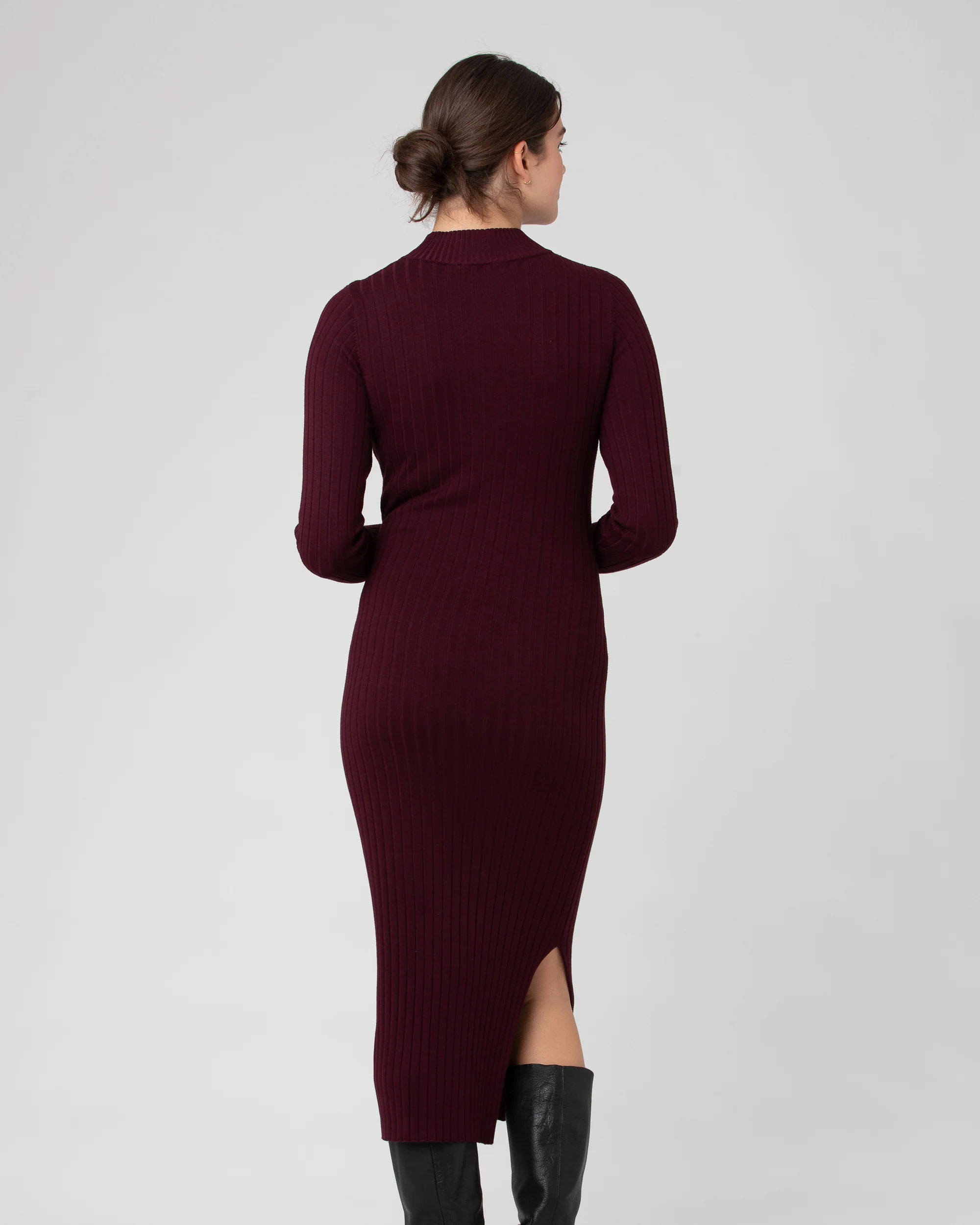 Nella Rib Nursing Knit Dress  Maroon - Image 3
