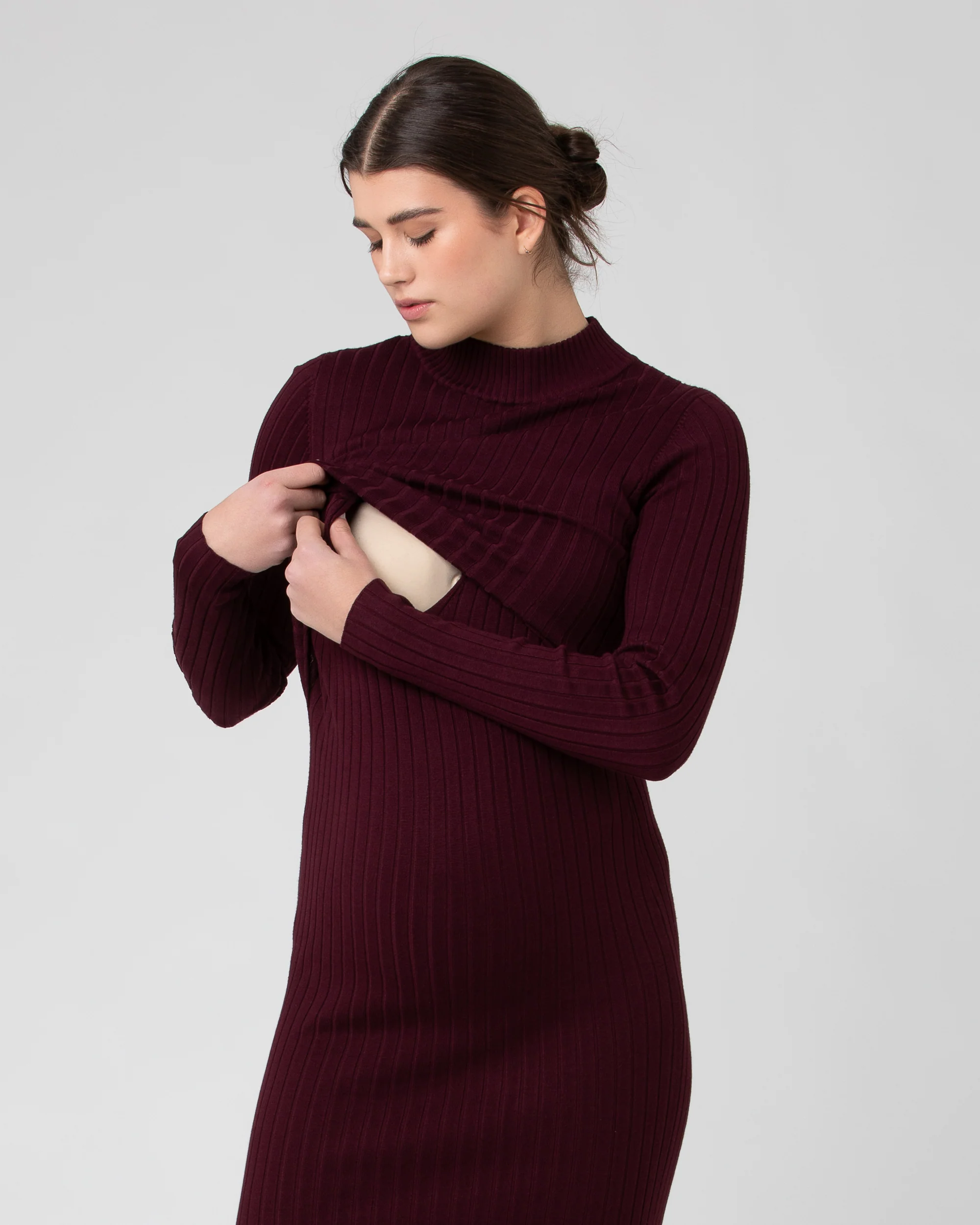 Nella Rib Nursing Knit Dress  Maroon - Image 4