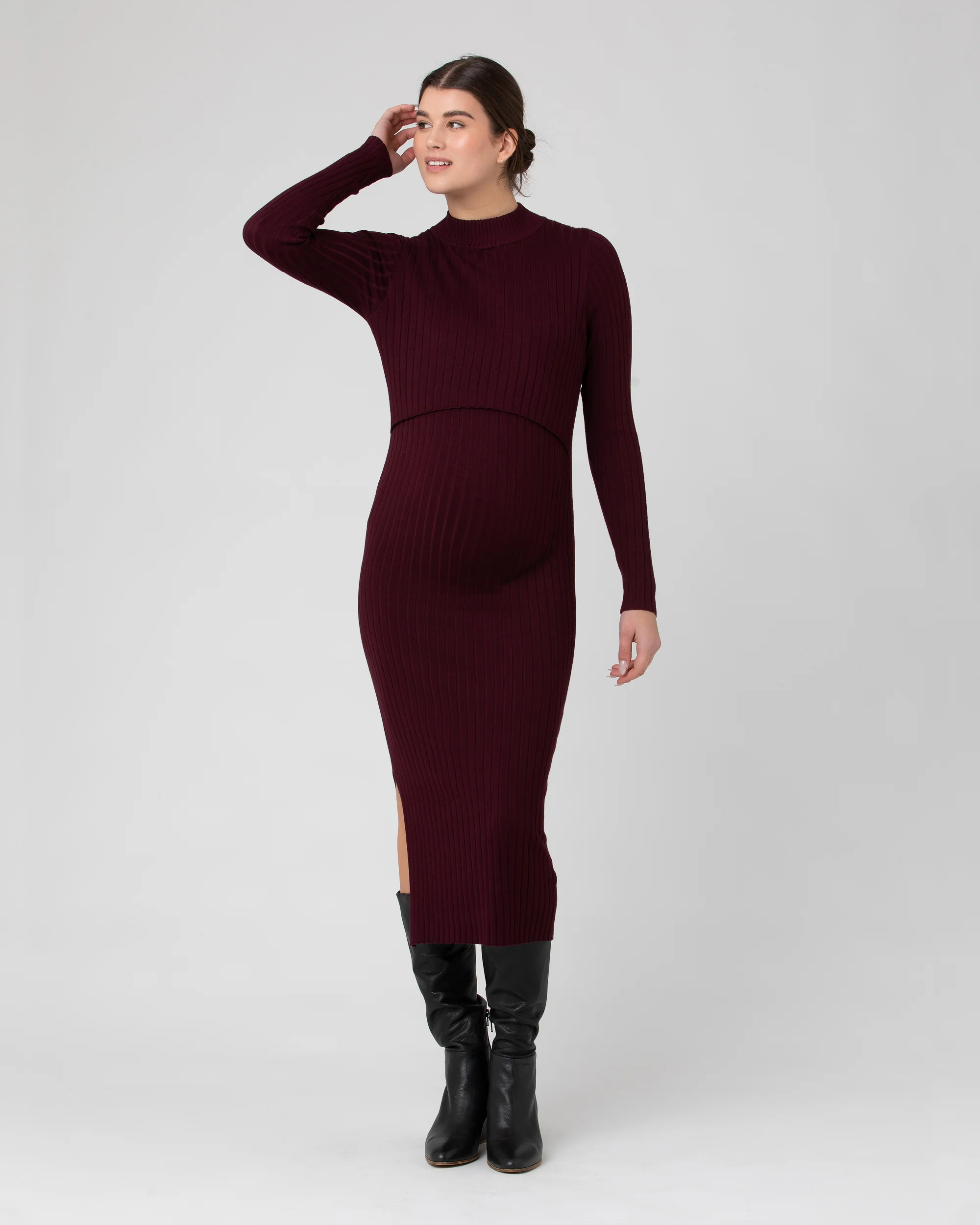 Nella Rib Nursing Knit Dress  Maroon - Image 5