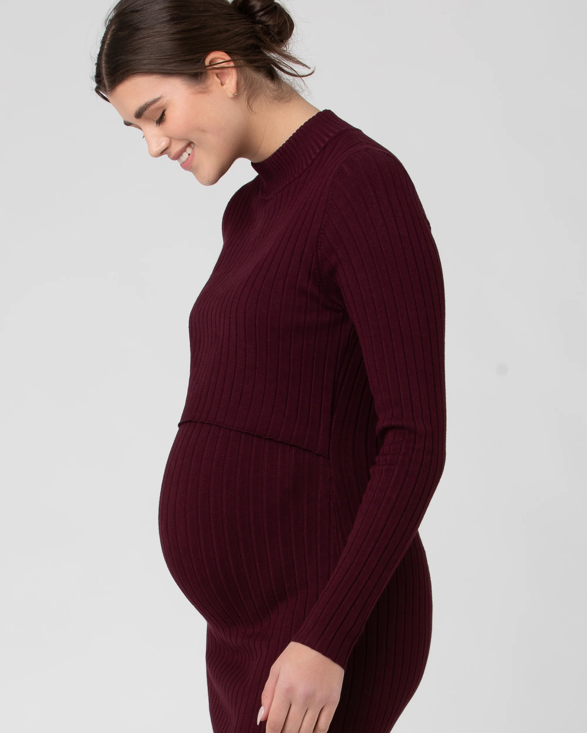Nella Rib Nursing Knit Dress  Maroon - Image 6