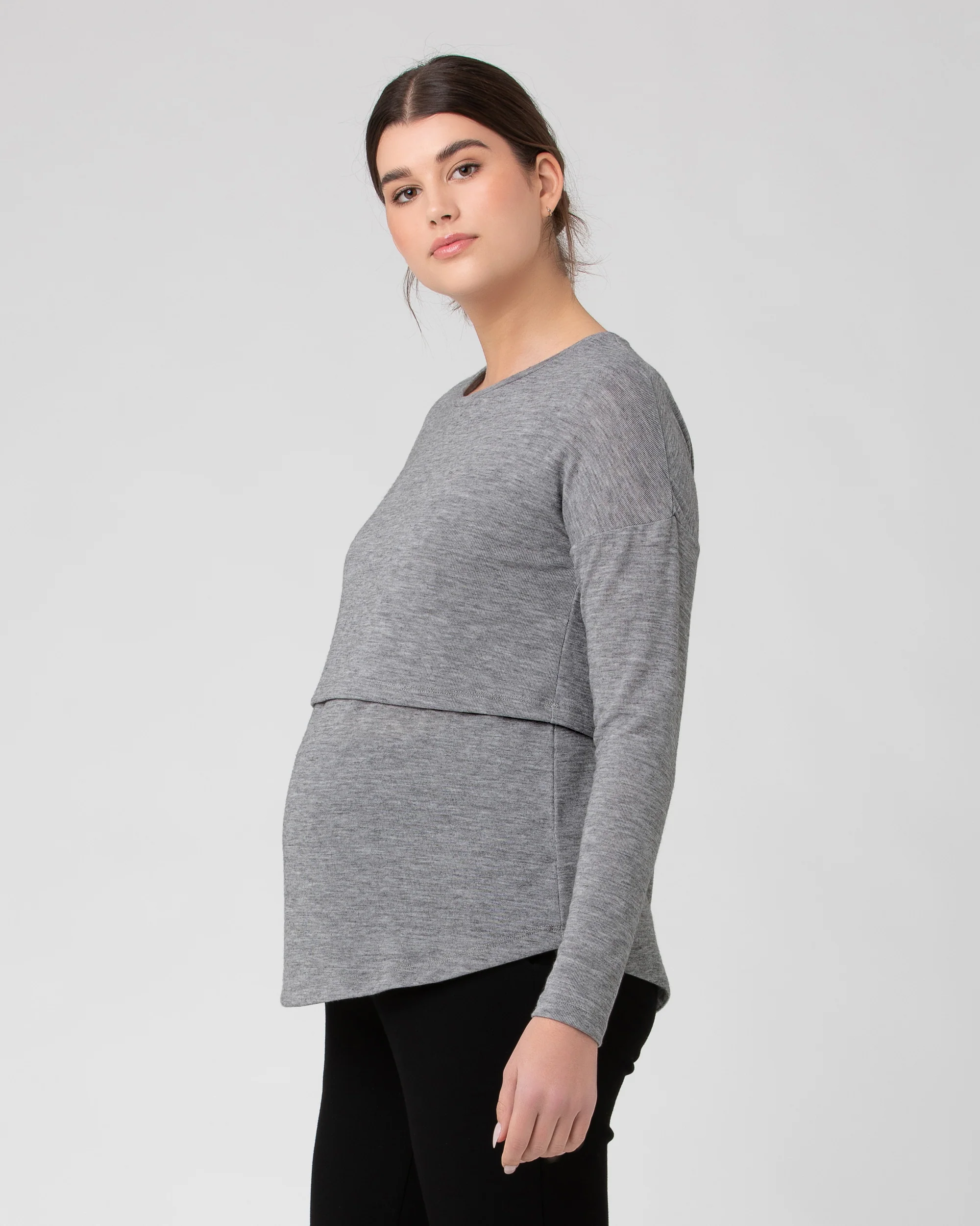 Nora Lift Up Nursing Top  Light Grey Marle - Image 2