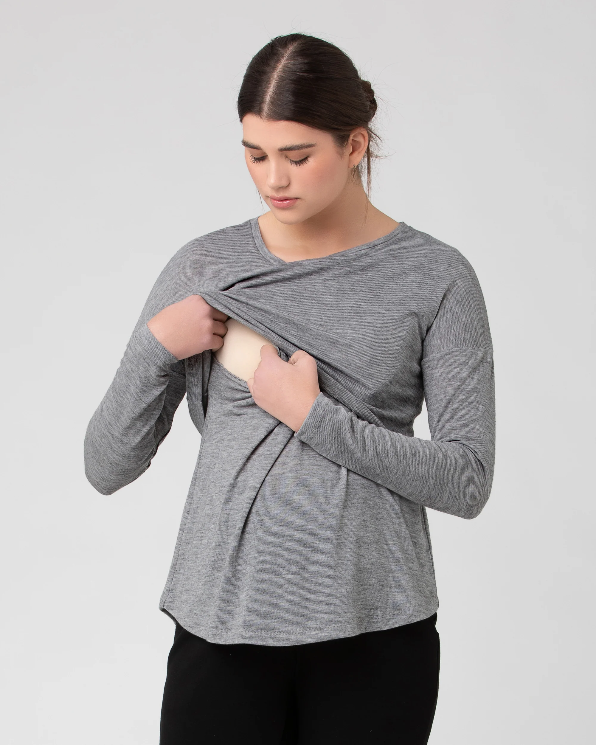 Nora Lift Up Nursing Top  Light Grey Marle - Image 4