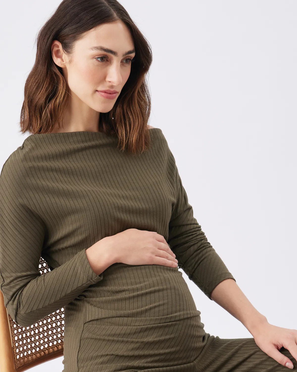 Off-Shoulder Rib Top Khaki - Image 2