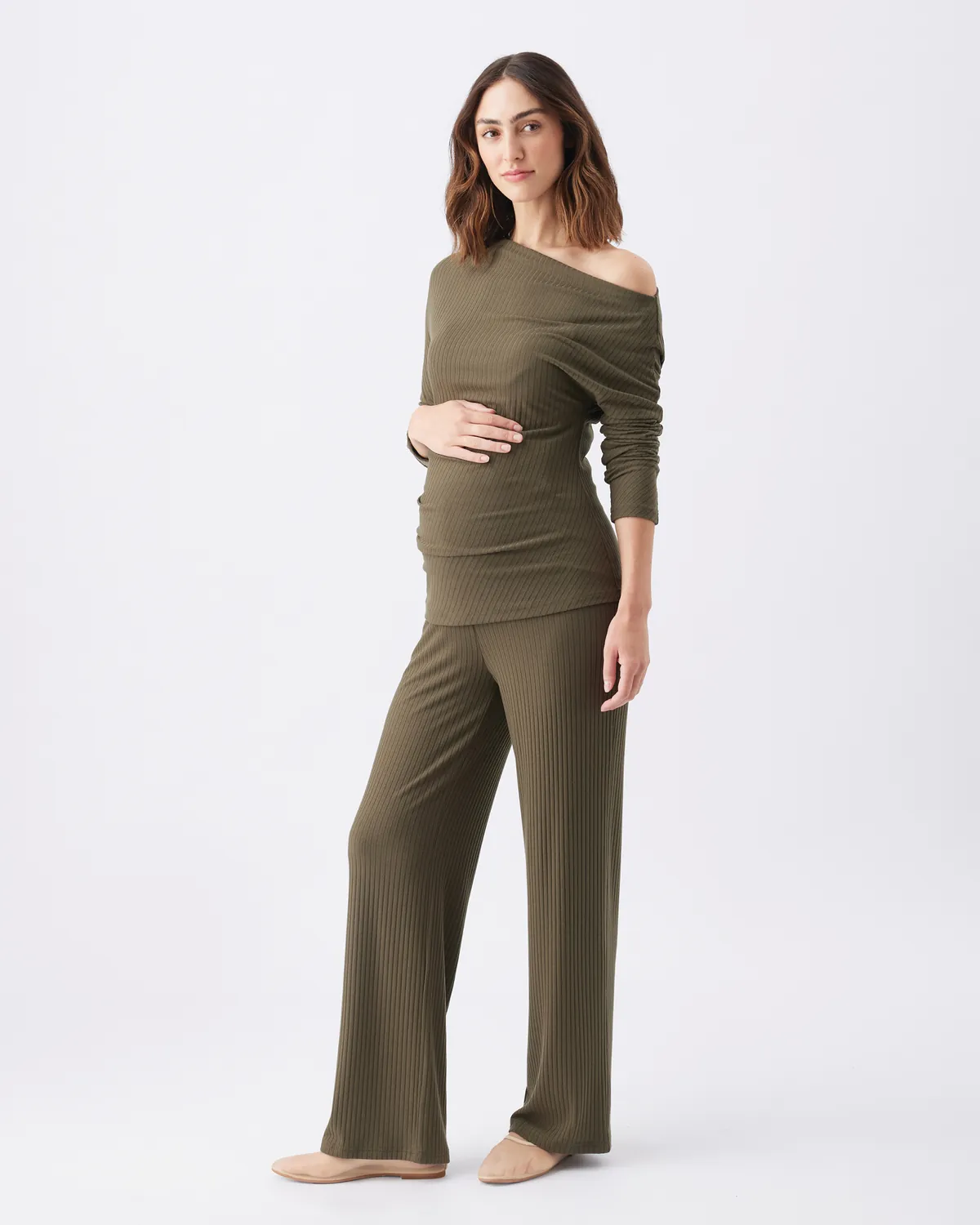 Off-Shoulder Rib Top Khaki - Image 5