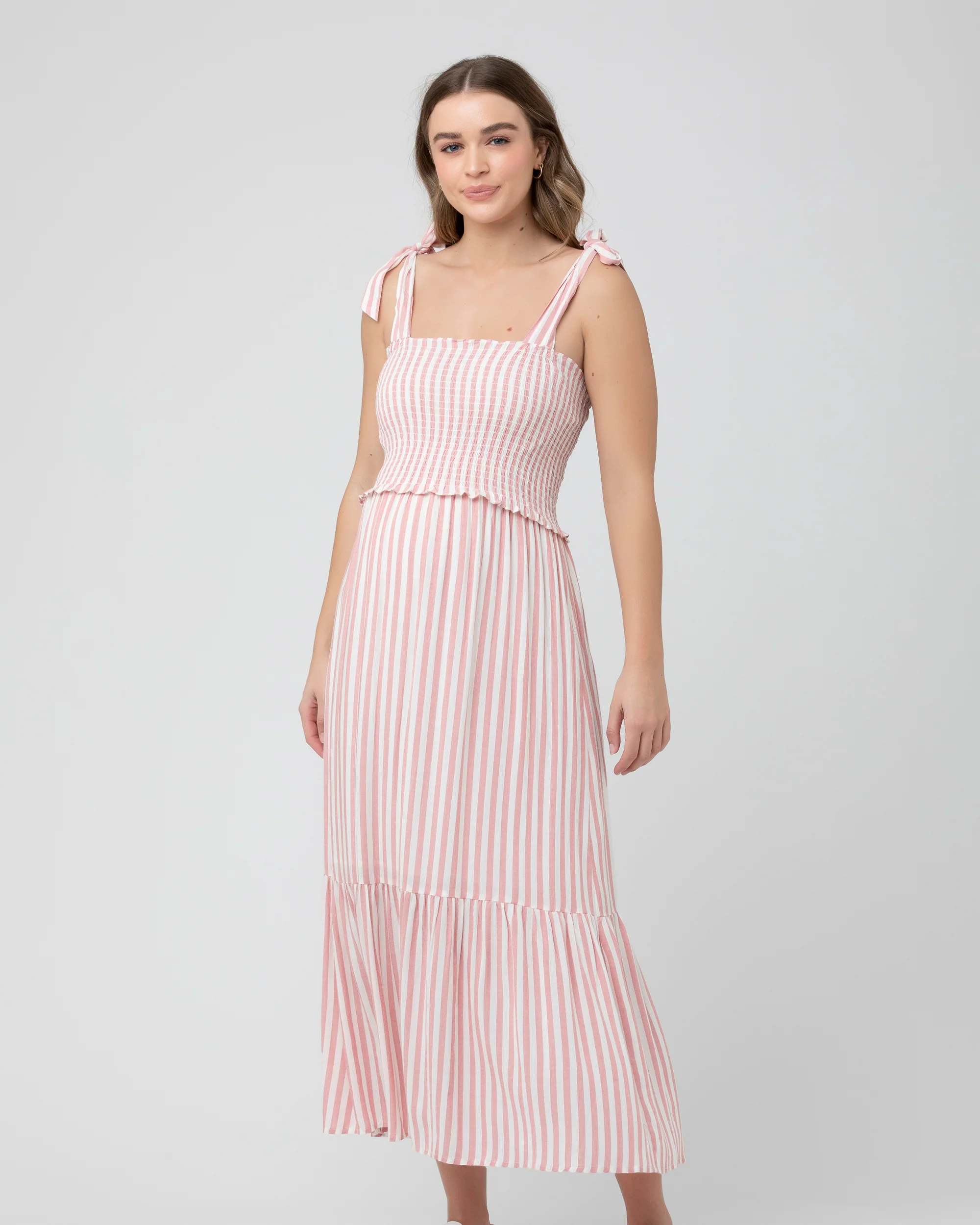 Ollie Smocked Dress  Terracotta / White
