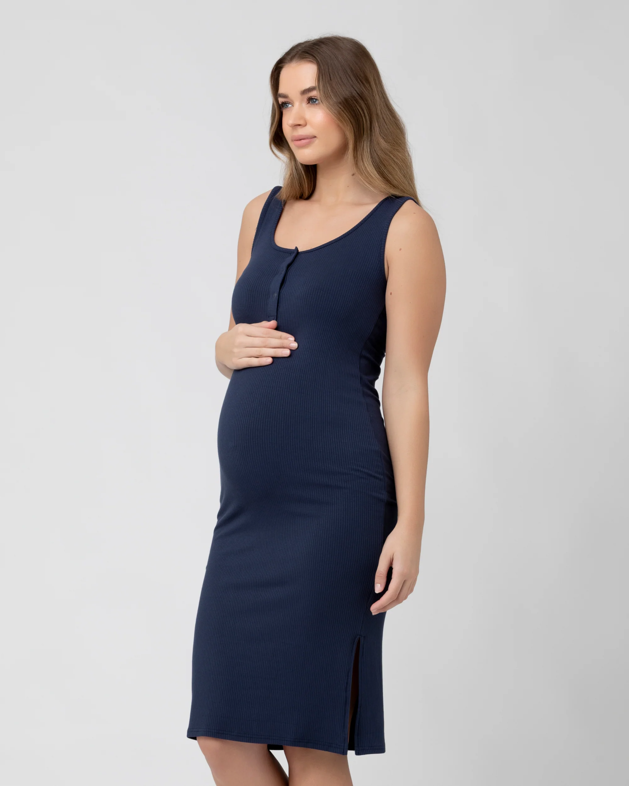 Penny Button Down Rib Dress  Navy - Image 3