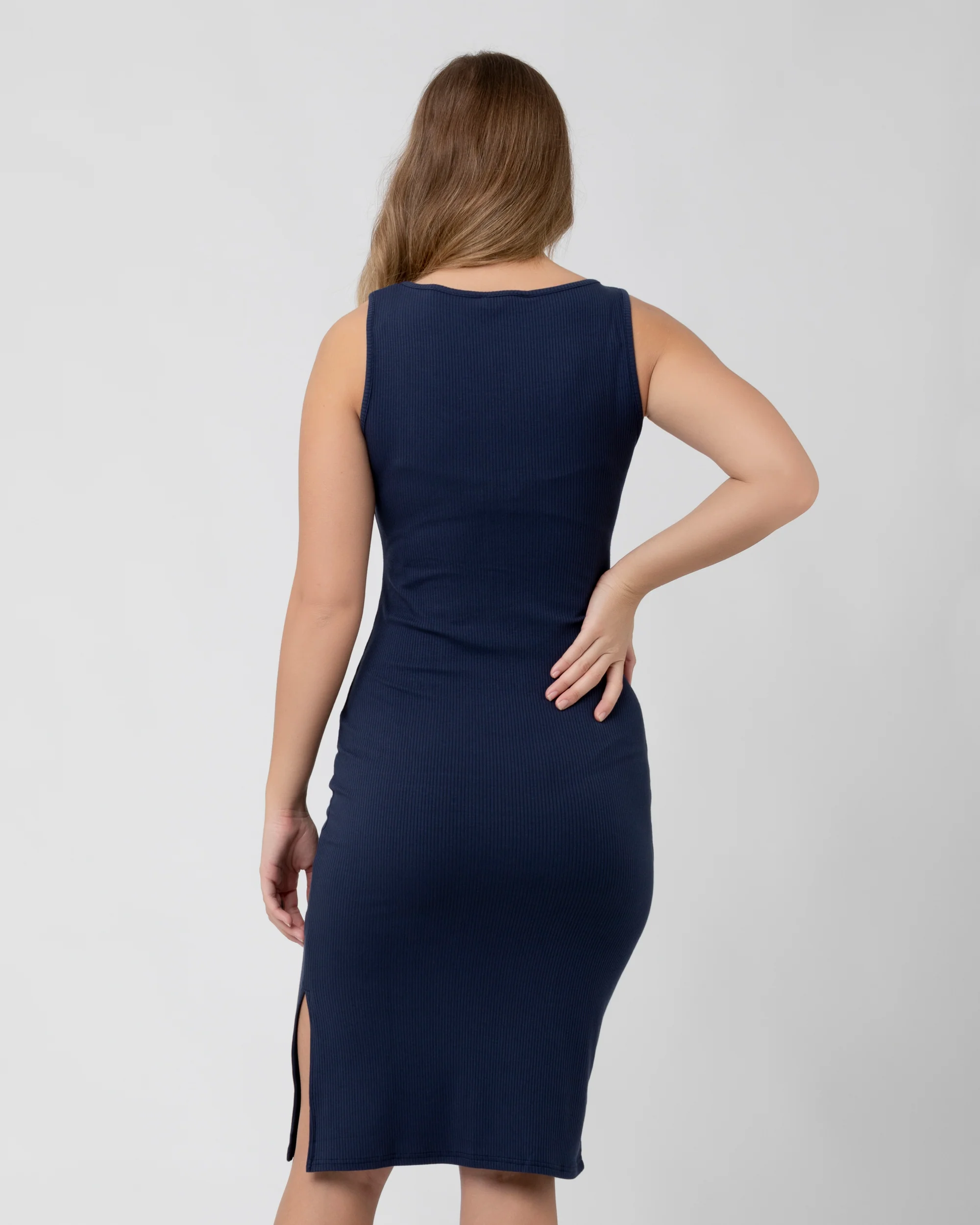 Penny Button Down Rib Dress  Navy - Image 5