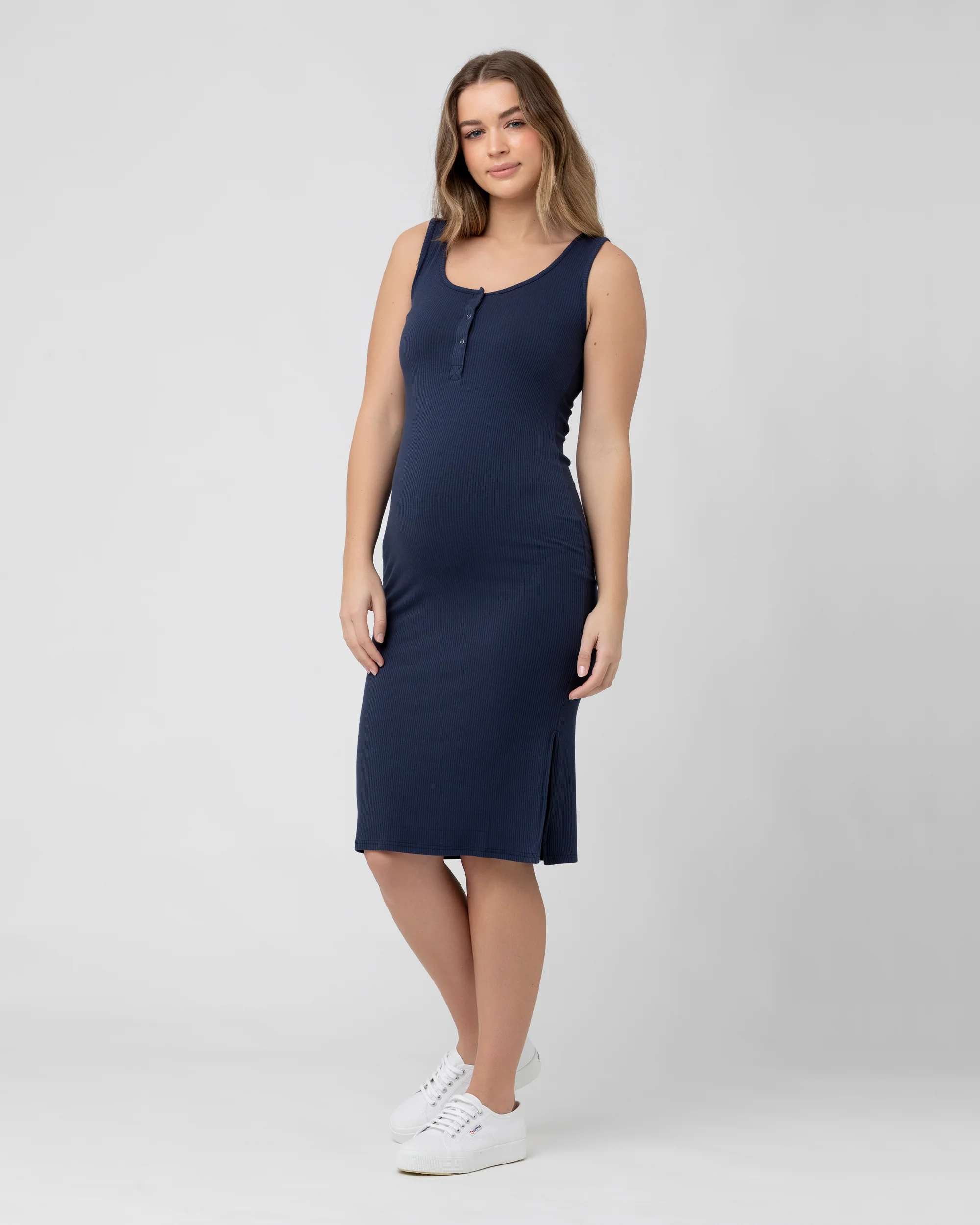 Penny Button Down Rib Dress  Navy - Image 6