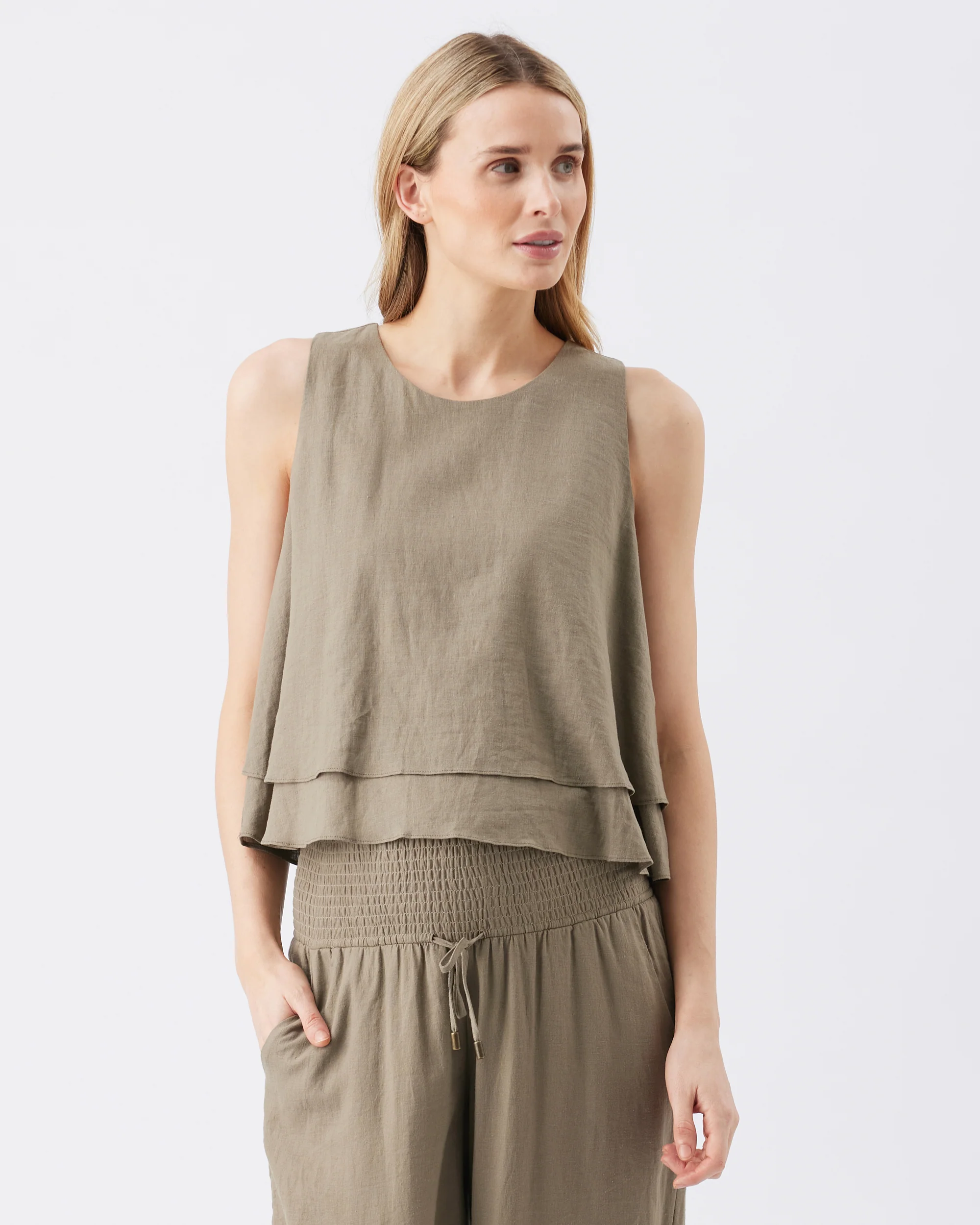 Peyton Linen Nursing Top Olive - Image 2
