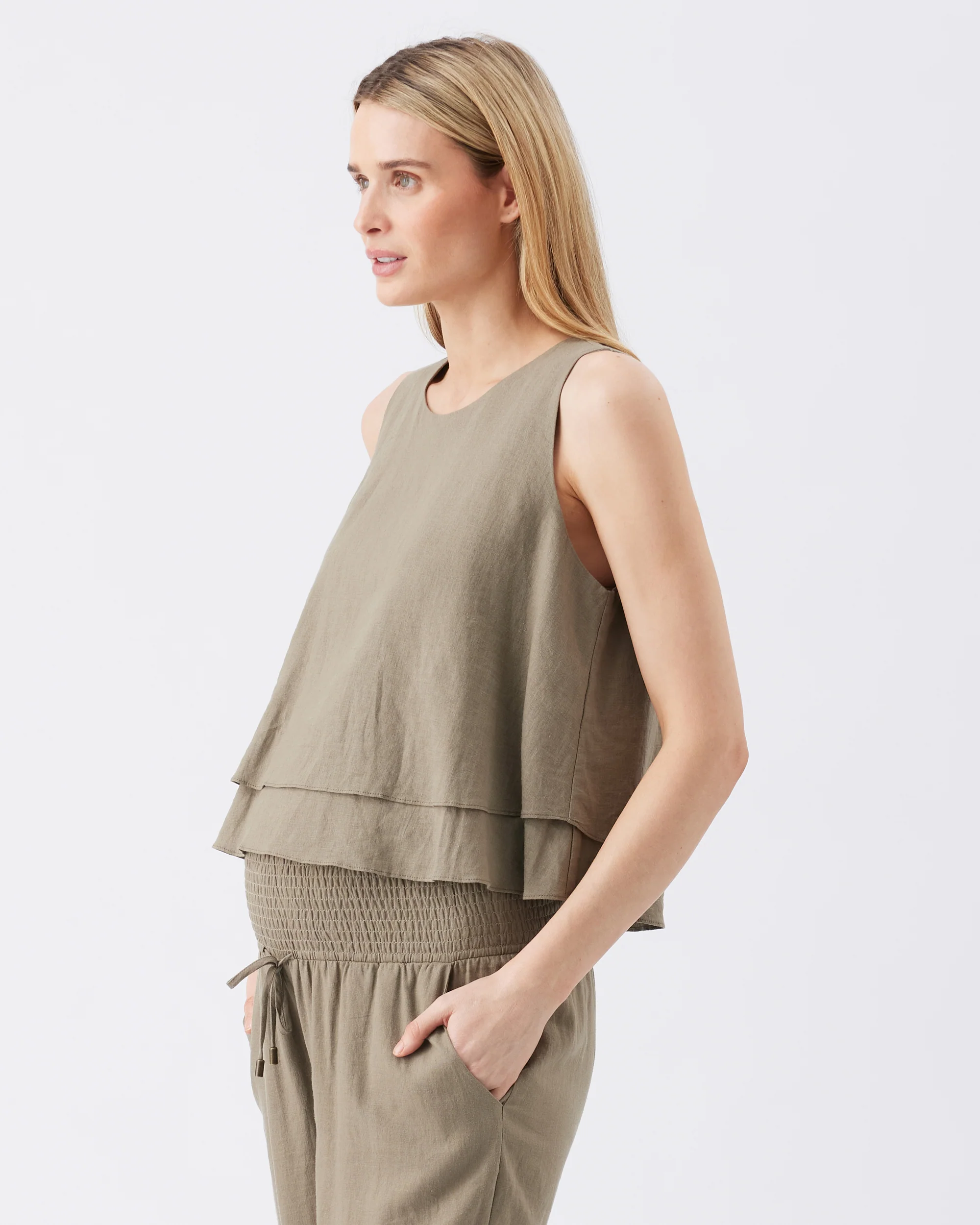 Peyton Linen Nursing Top Olive - Image 4