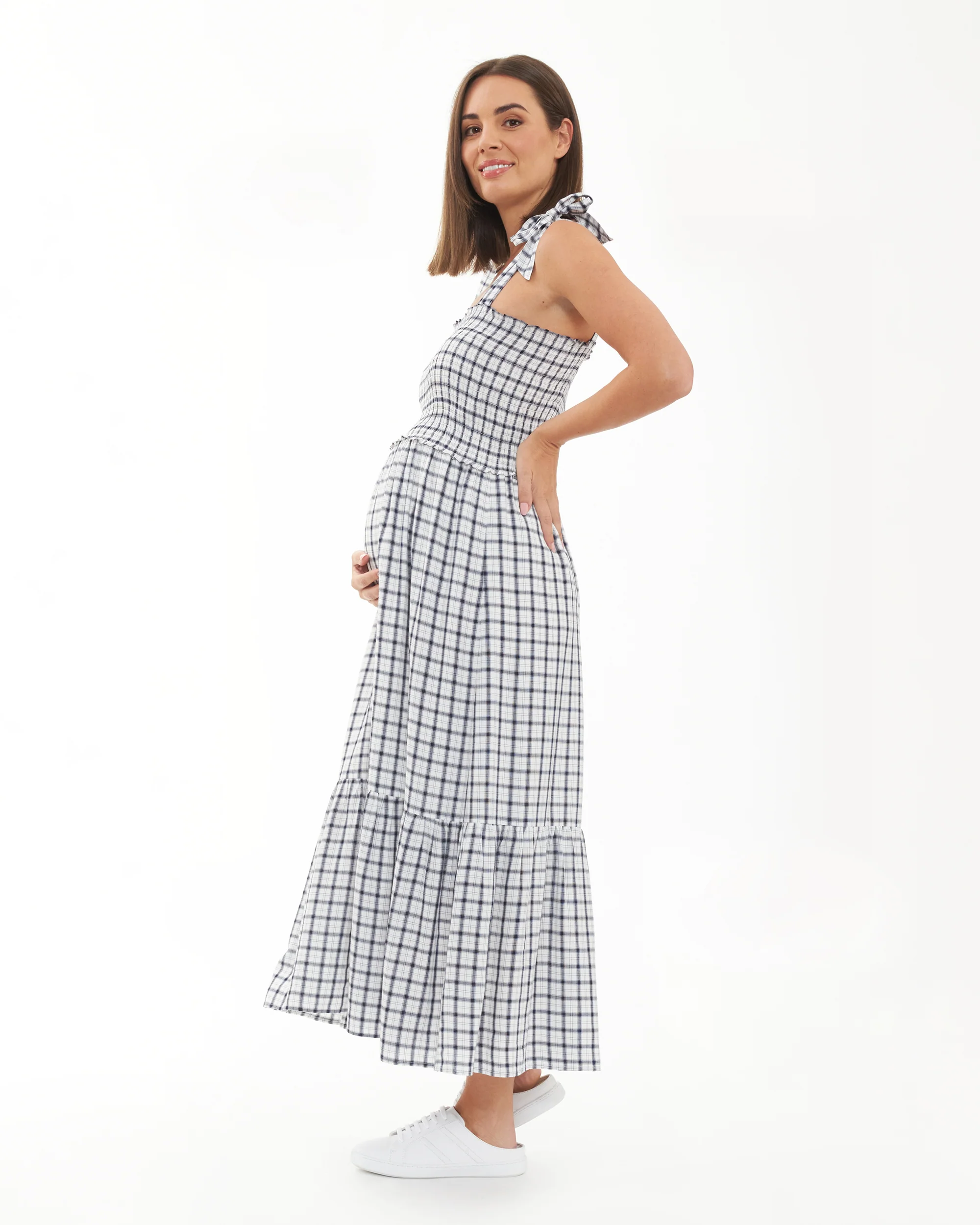 Phoebe Smocked Dress White / Navy - Image 4
