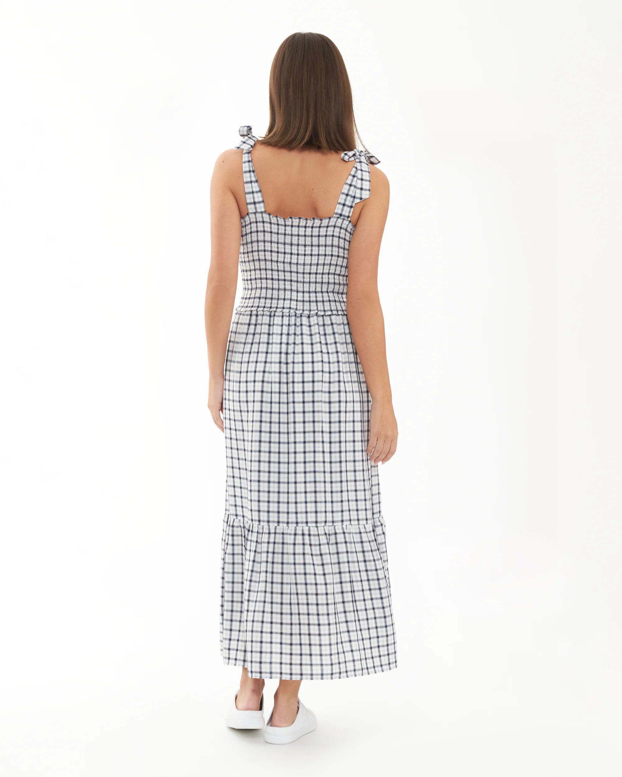 Phoebe Smocked Dress White / Navy - Image 5