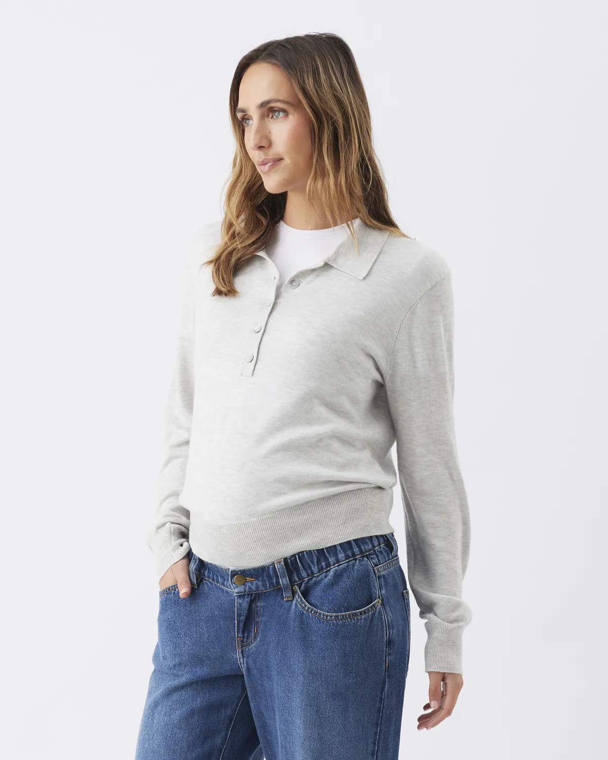 Piper Polo Nursing  Knit  Silver Marle - Image 3