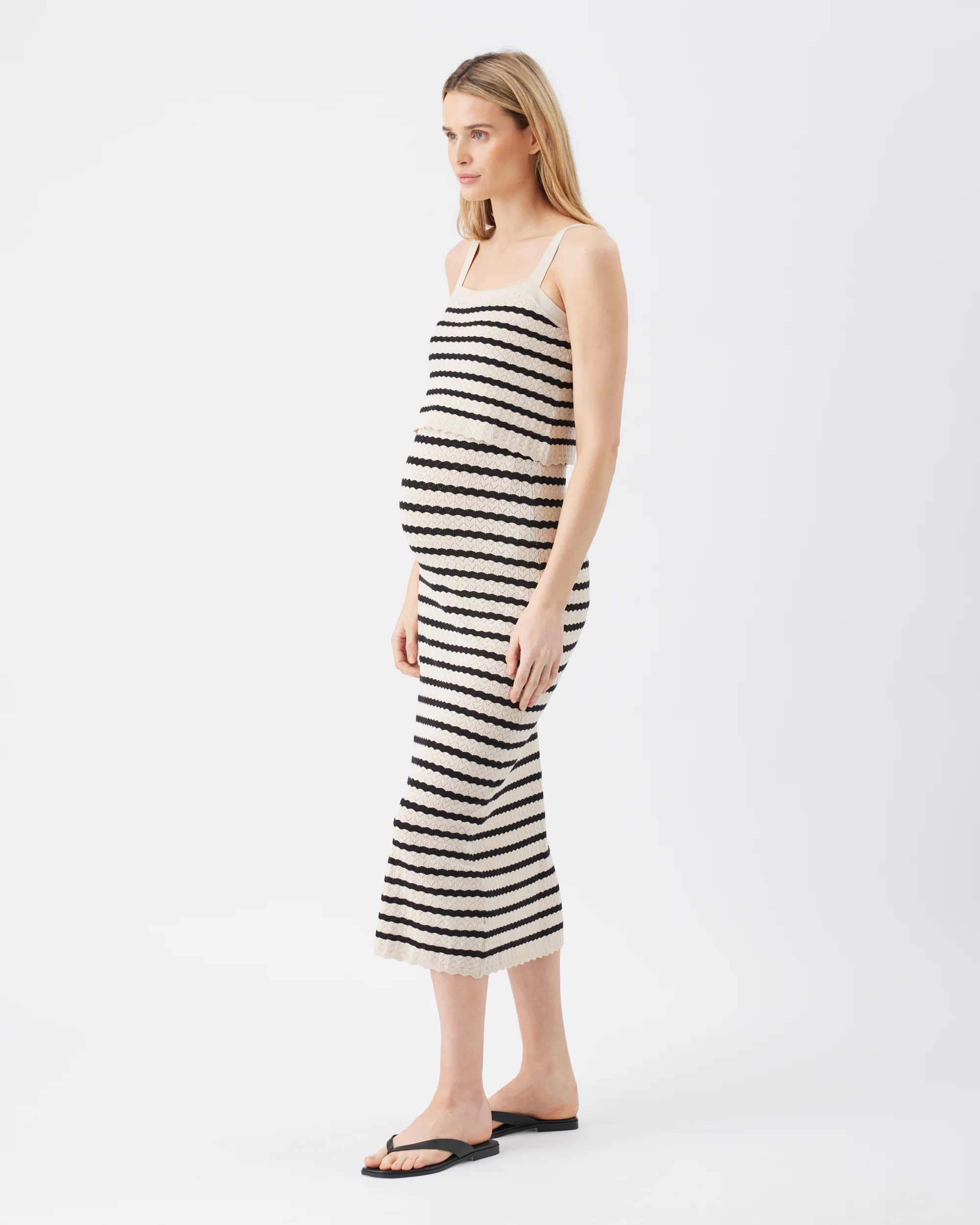 Pointelle Knit Nursing Dress  Natural / Black - Image 3