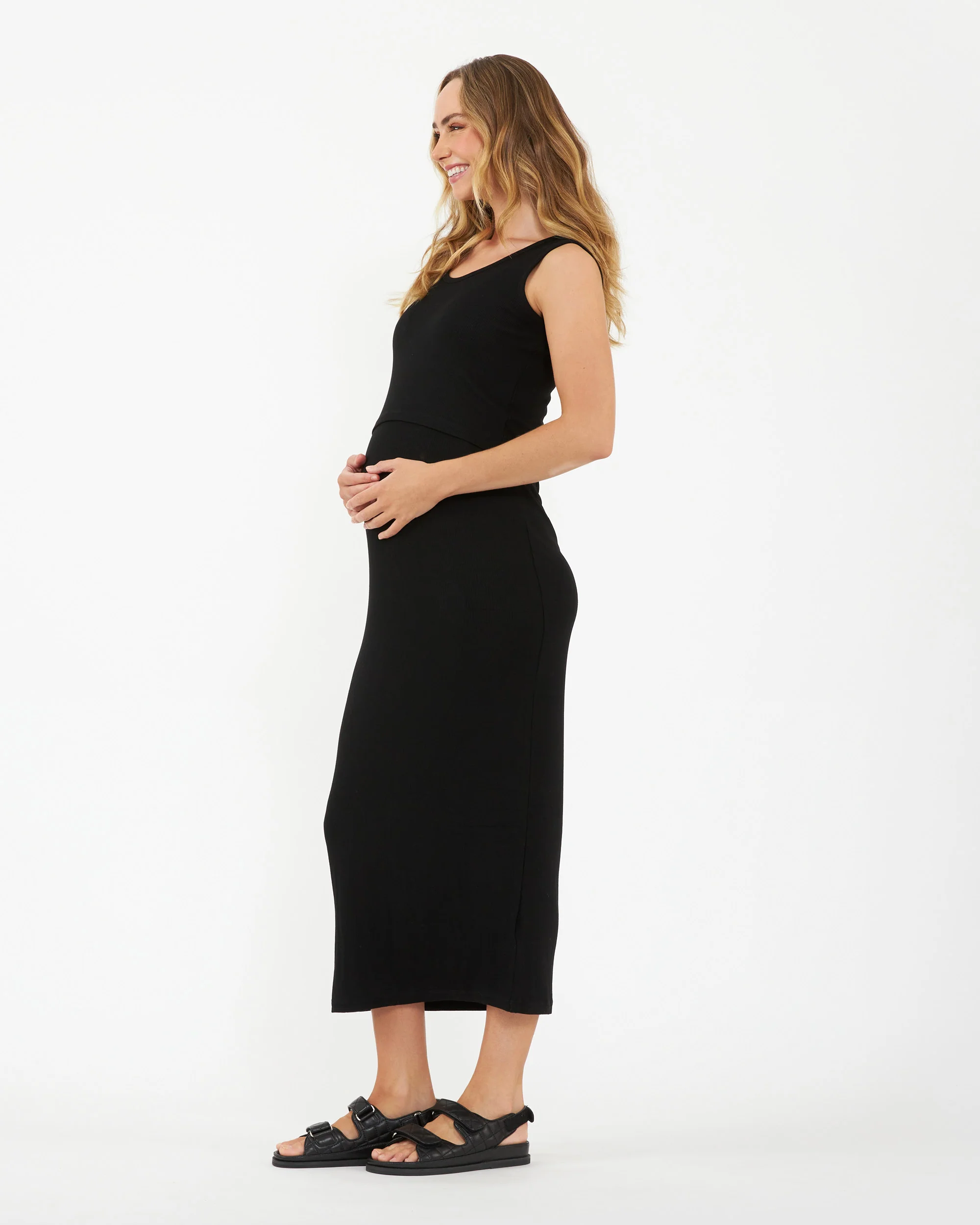 Rib Maxi Nursing Dress Black - Image 3
