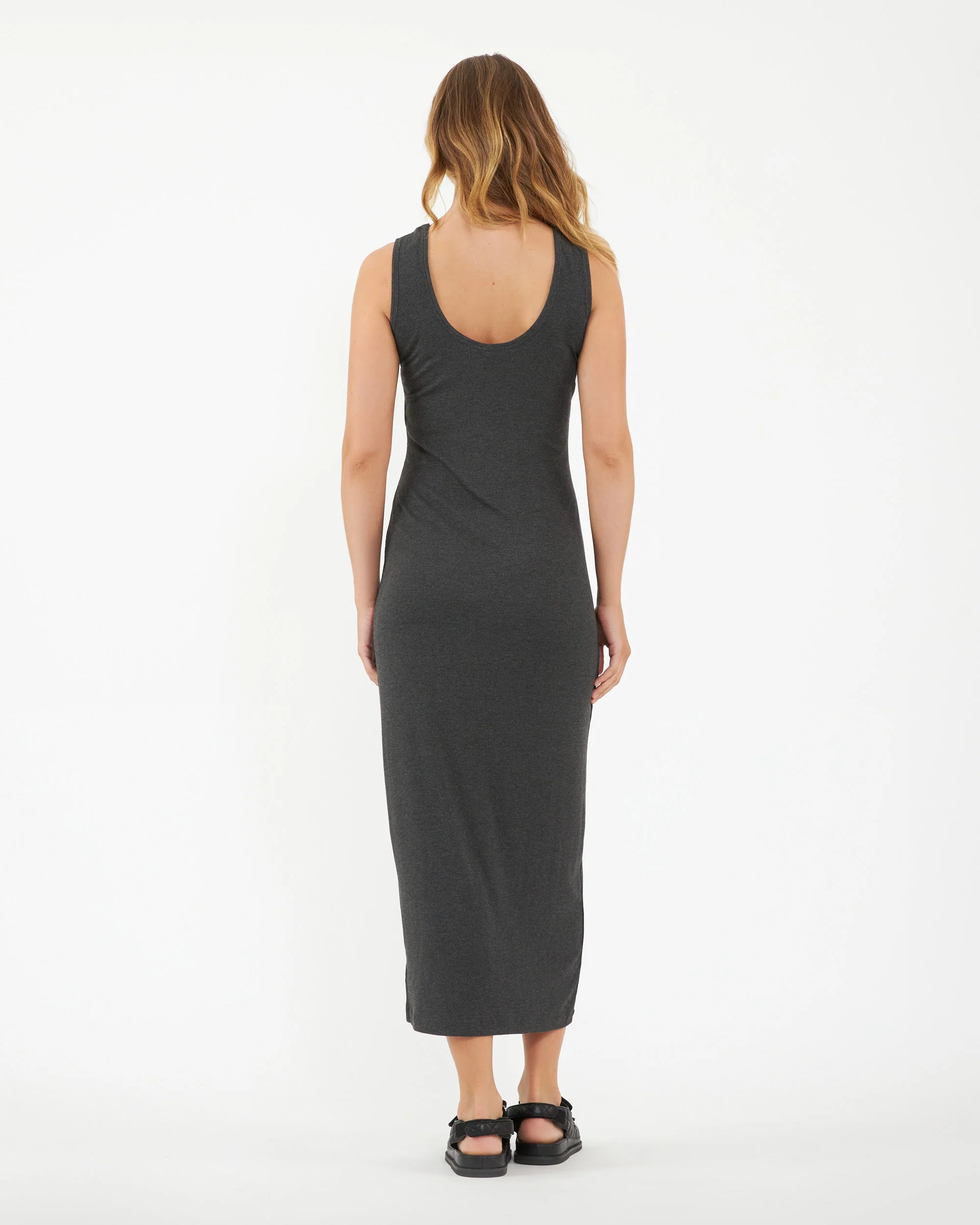 Rib Maxi Nursing Dress Charcoal Marle - Image 4