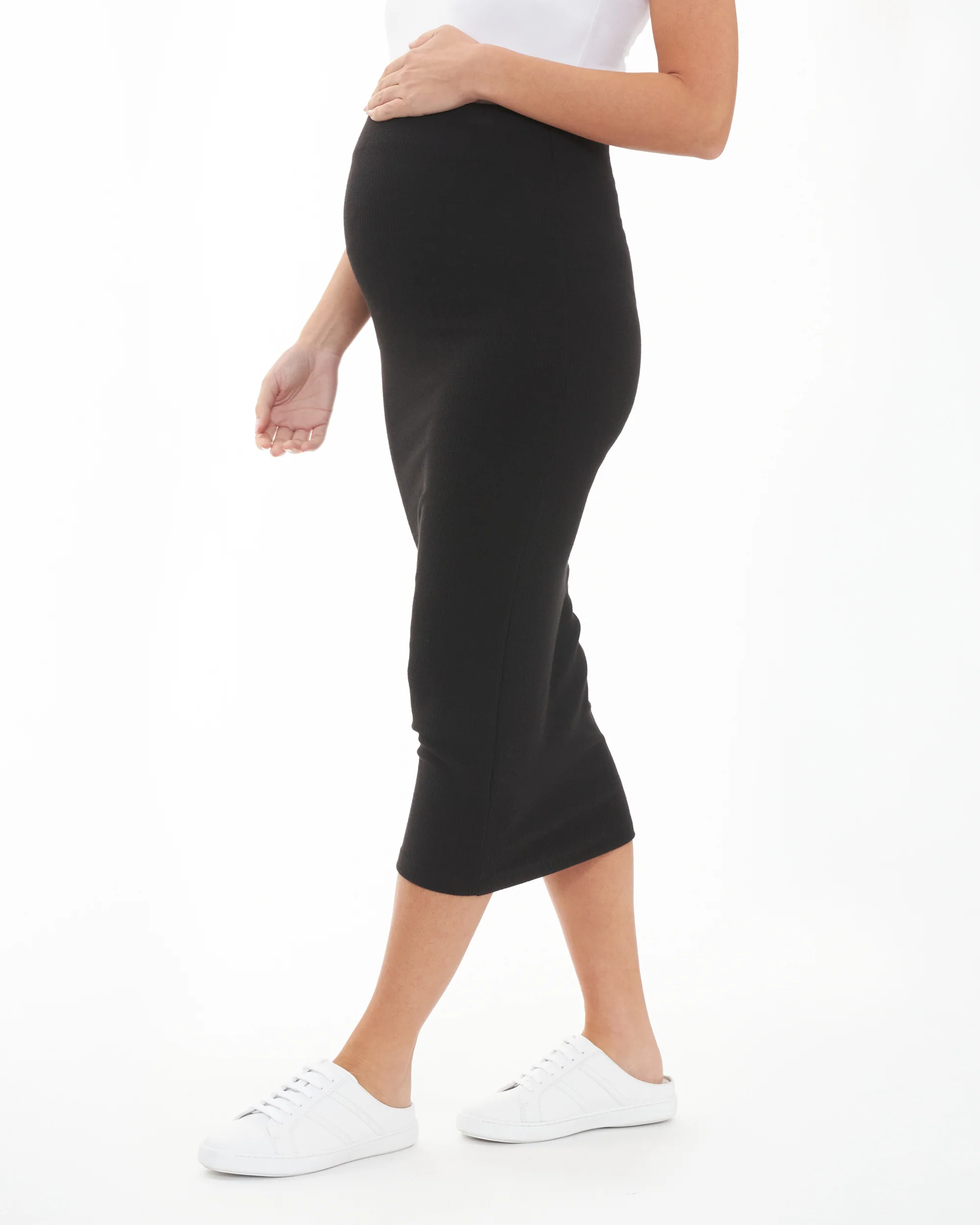 Ribbed Knit Pencil Skirt Black - Image 3