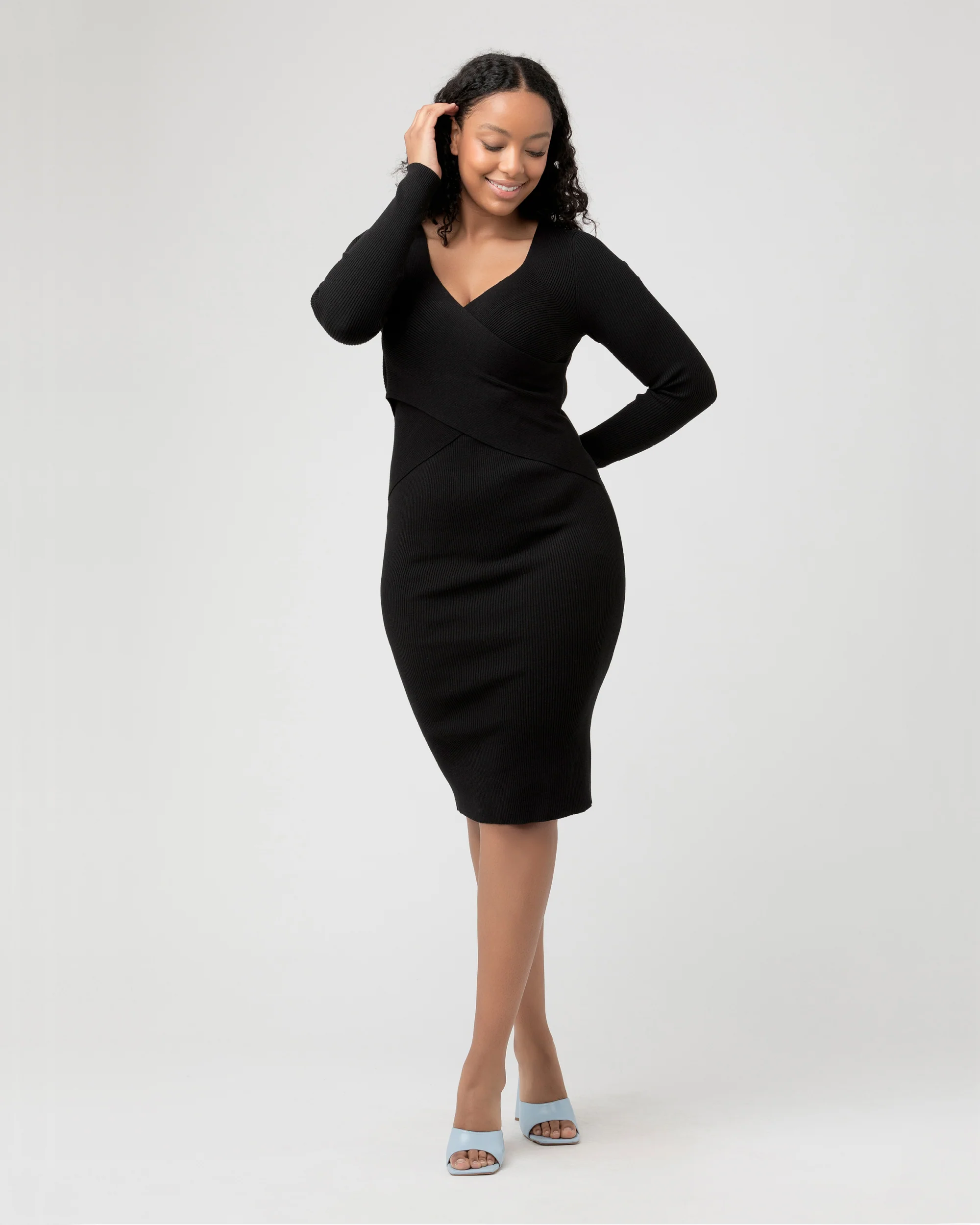 Sadie Rib Knit Nursing Dress Black - Image 7