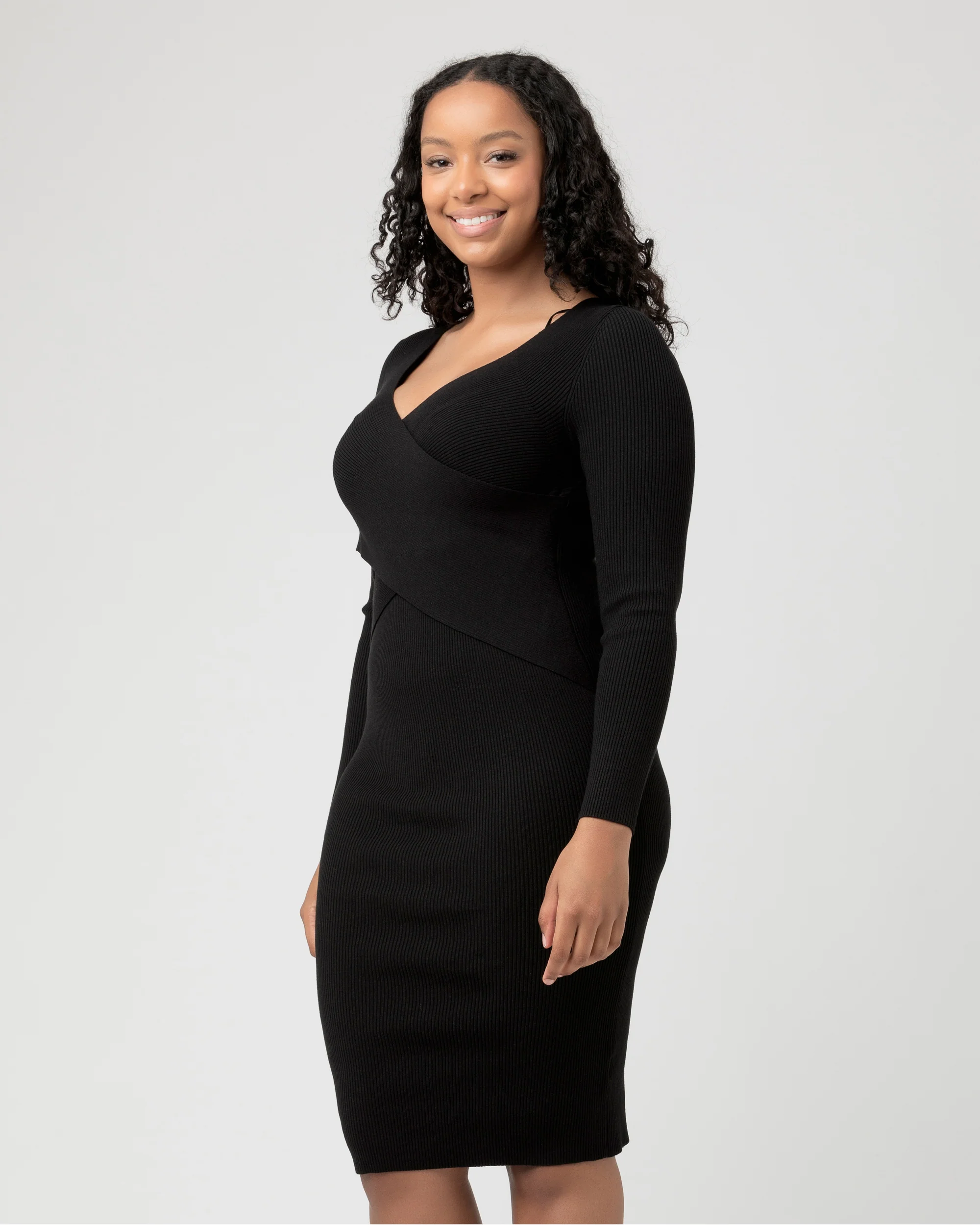 Sadie Rib Knit Nursing Dress Black - Image 8