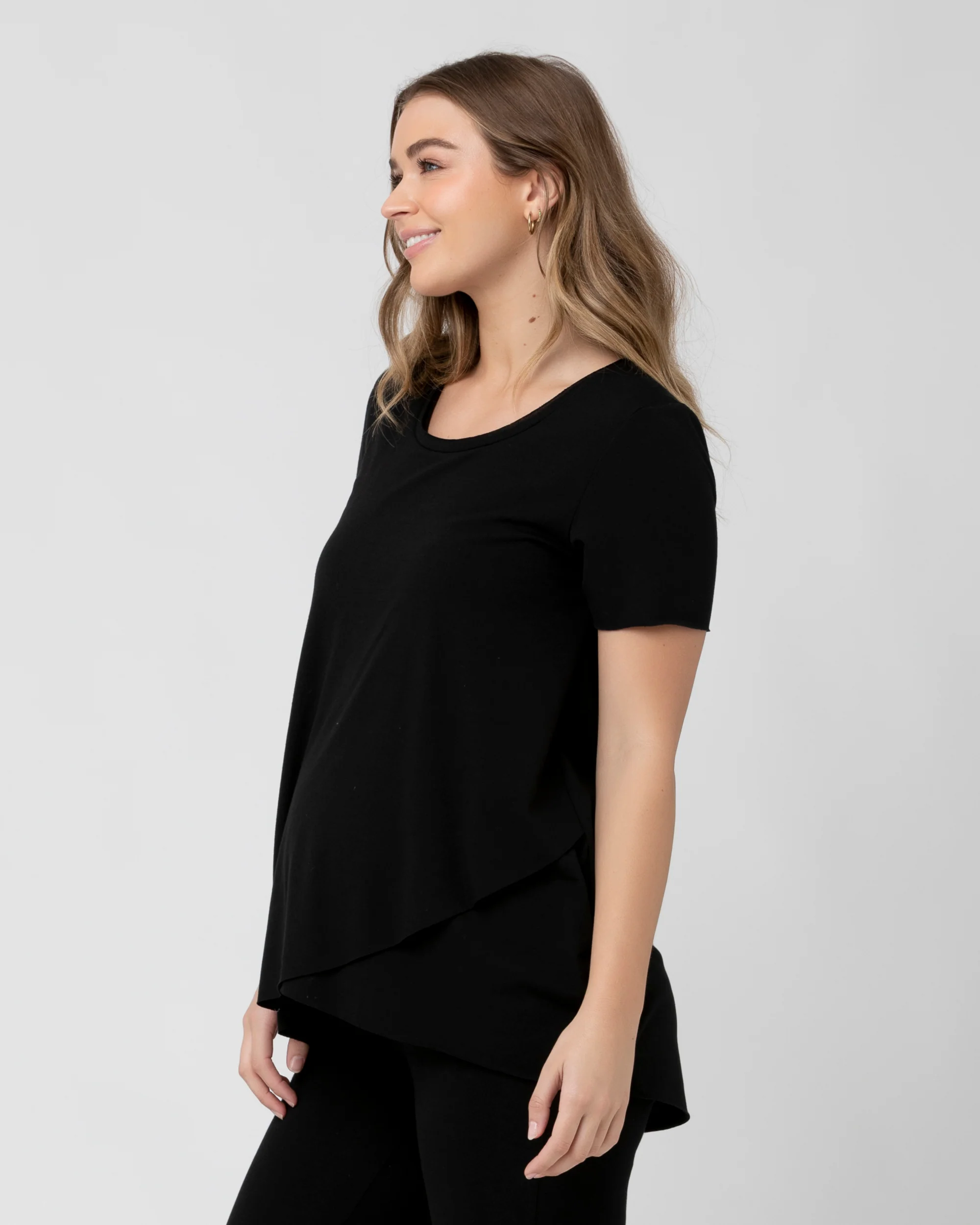 Short Sleeve Raw Edge Nursing Top Black - Image 3