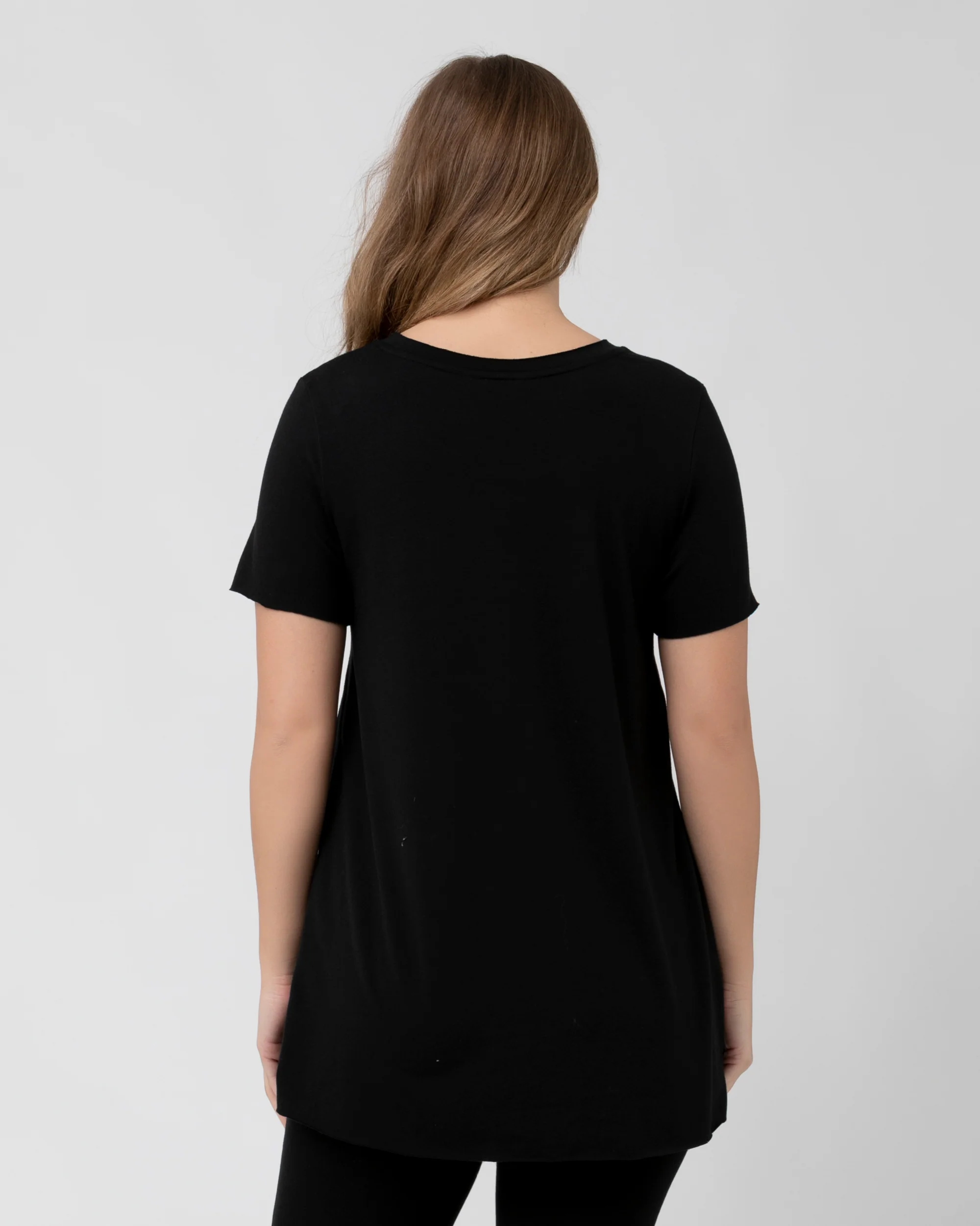 Short Sleeve Raw Edge Nursing Top Black - Image 4