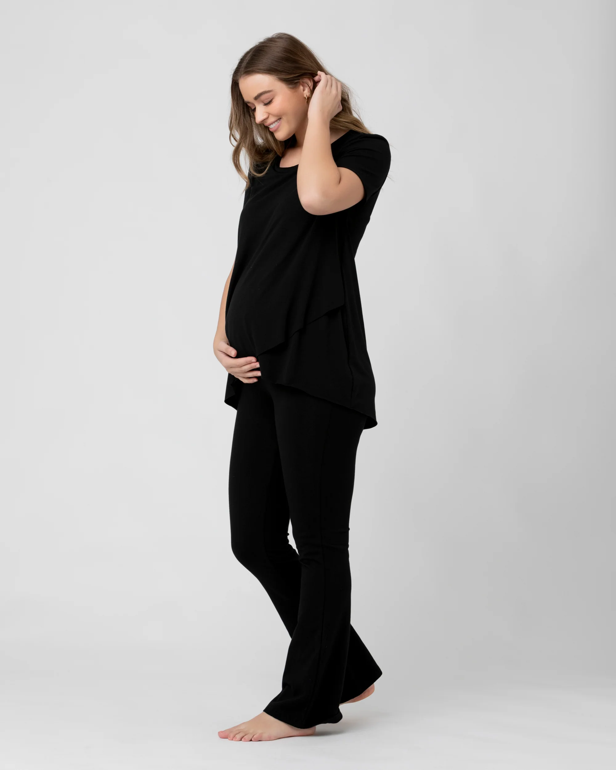 Short Sleeve Raw Edge Nursing Top Black - Image 5