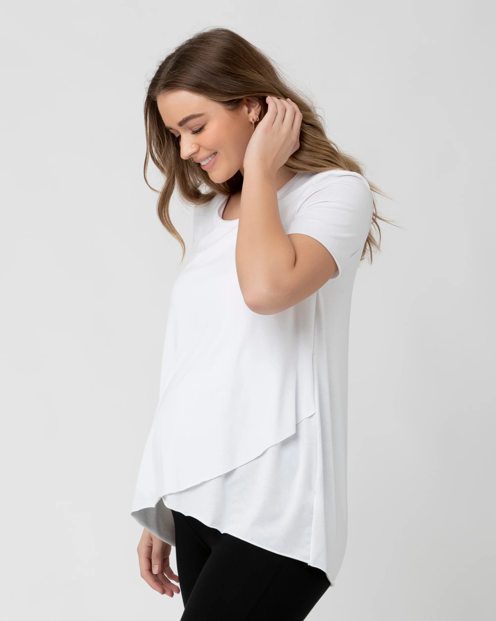 Short Sleeve Raw Edge Nursing Top White - Image 3