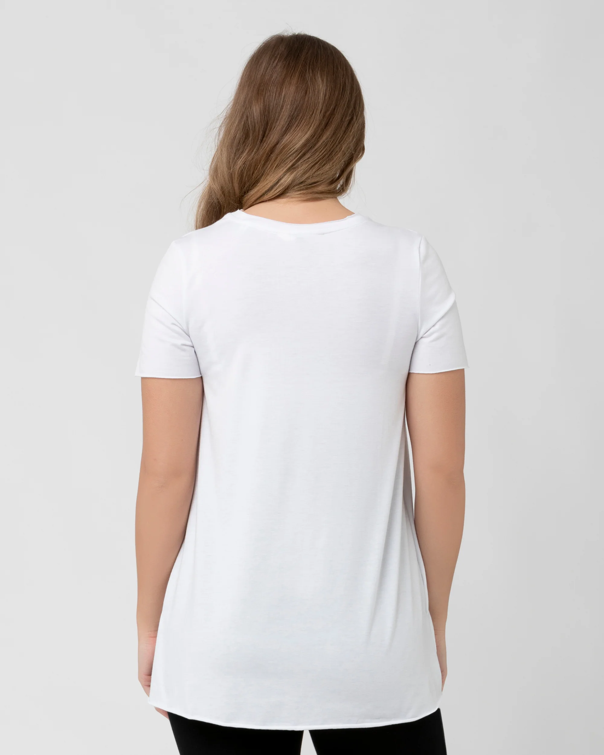 Short Sleeve Raw Edge Nursing Top White - Image 4