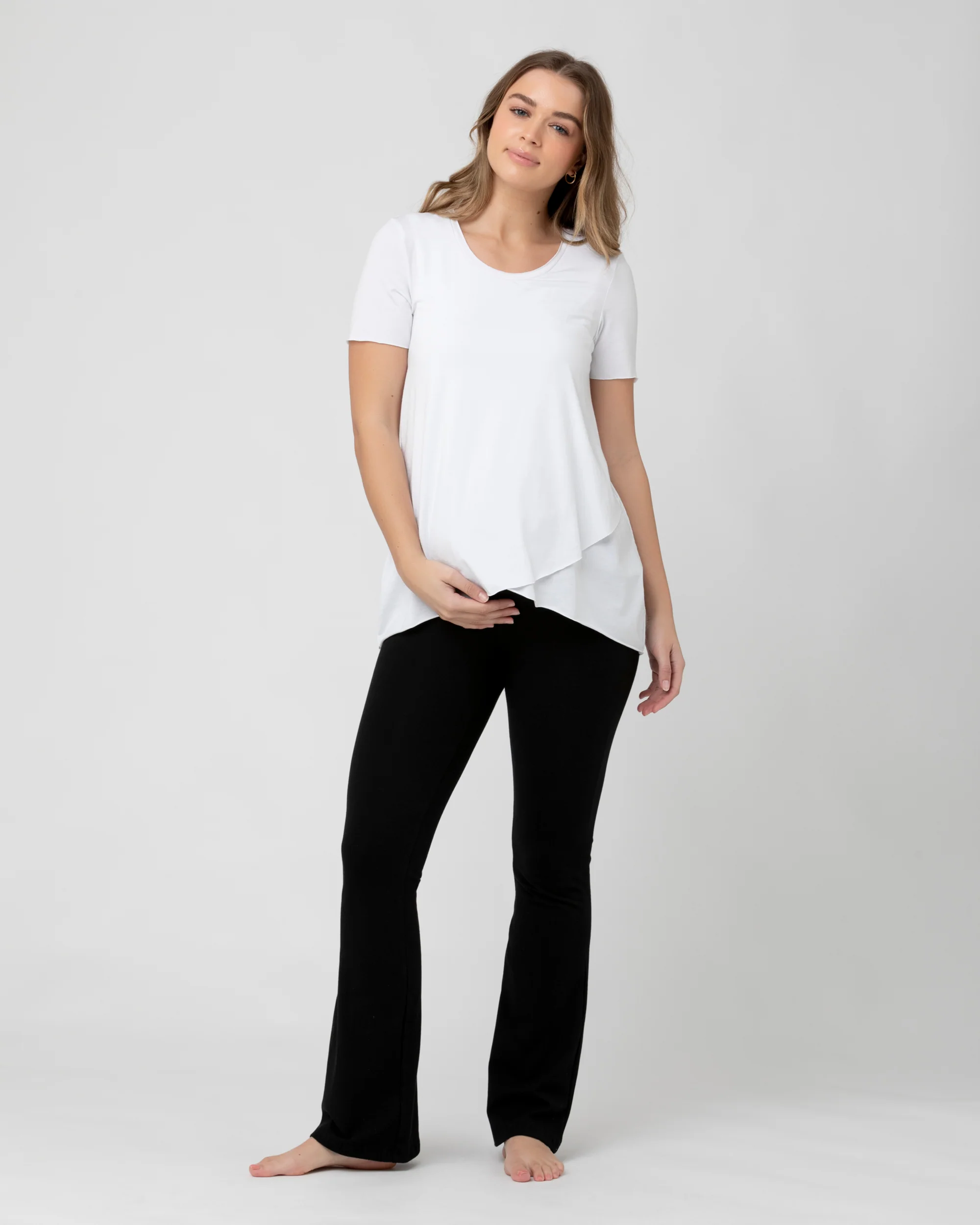 Short Sleeve Raw Edge Nursing Top White - Image 5